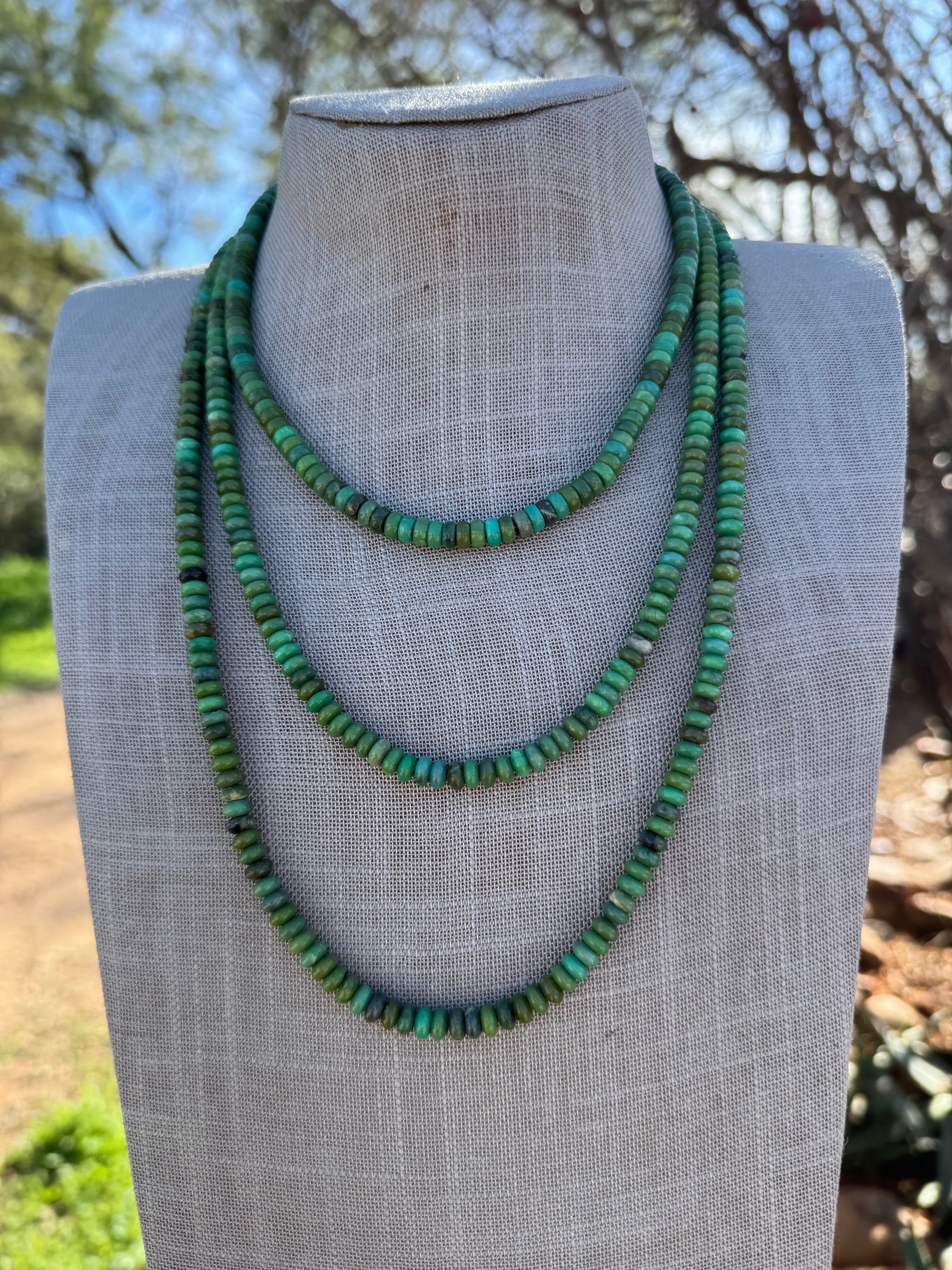 Handcrafted Sterling Silver & Rolled Royston Turquoise Beaded Necklace