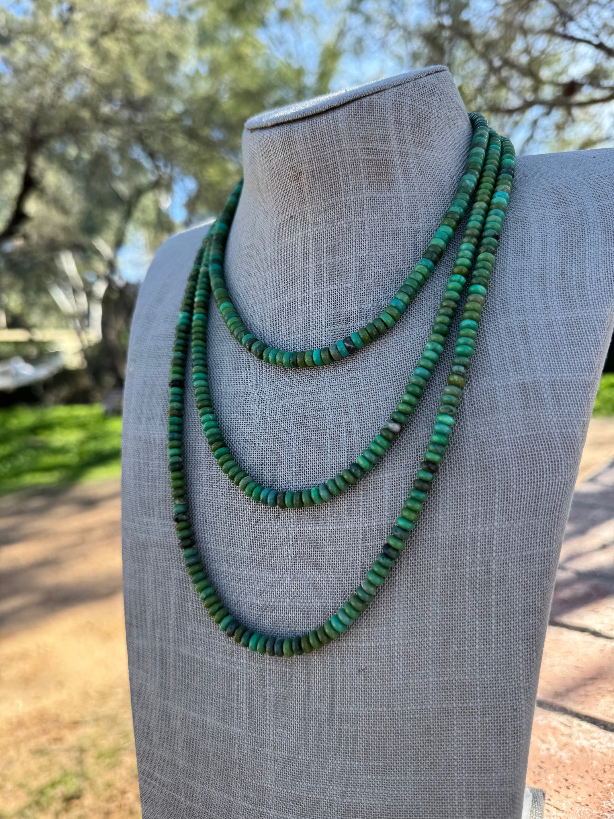 Handcrafted Sterling Silver & Rolled Royston Turquoise Beaded Necklace