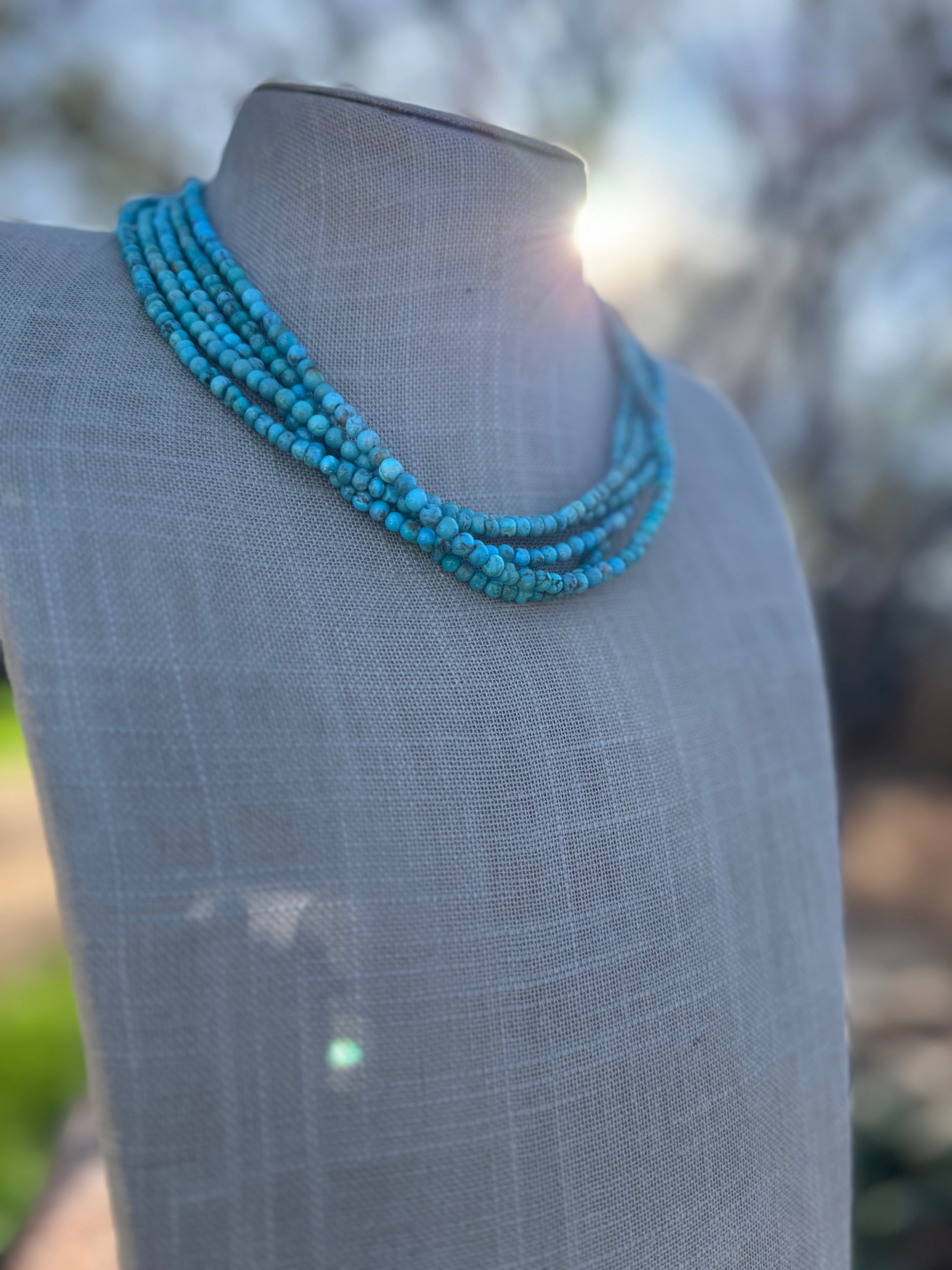 Handcrafted Sterling Silver & Kingman Turquoise Beaded Necklace 17"