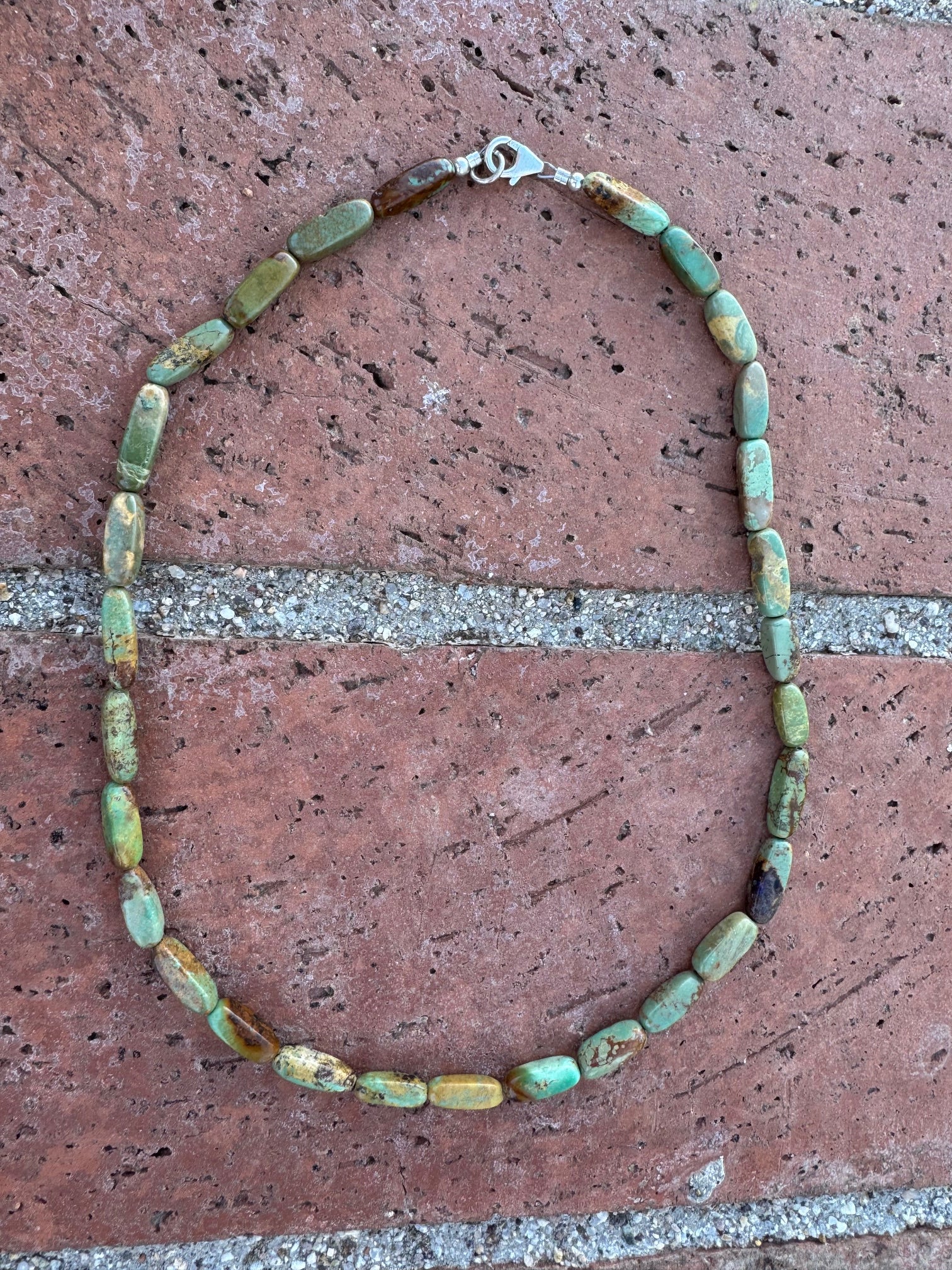 Handcrafted Sterling Silver & Royston Turquoise Barrel beaded Necklace 17"