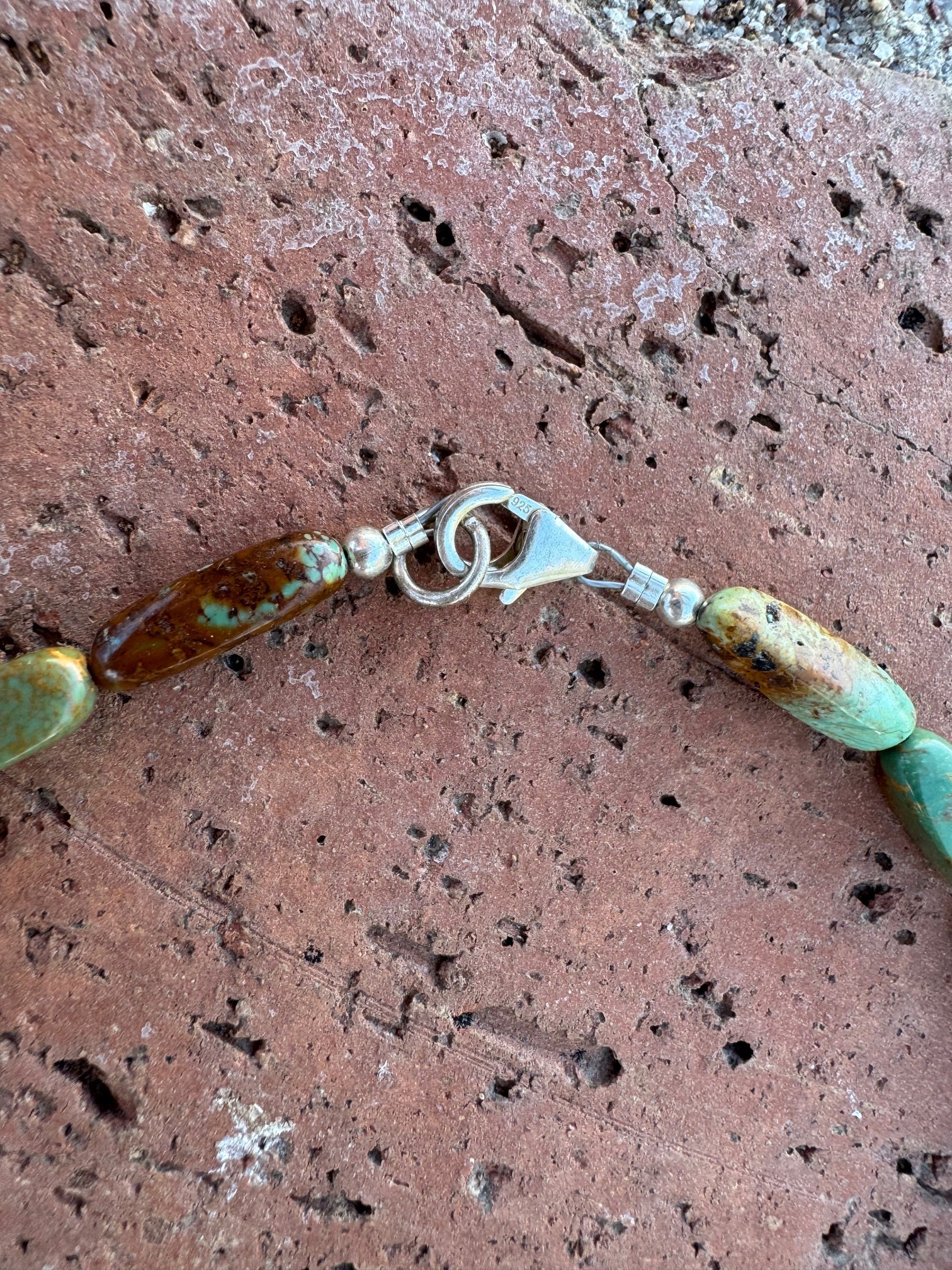 Handcrafted Sterling Silver & Royston Turquoise Barrel beaded Necklace 17"