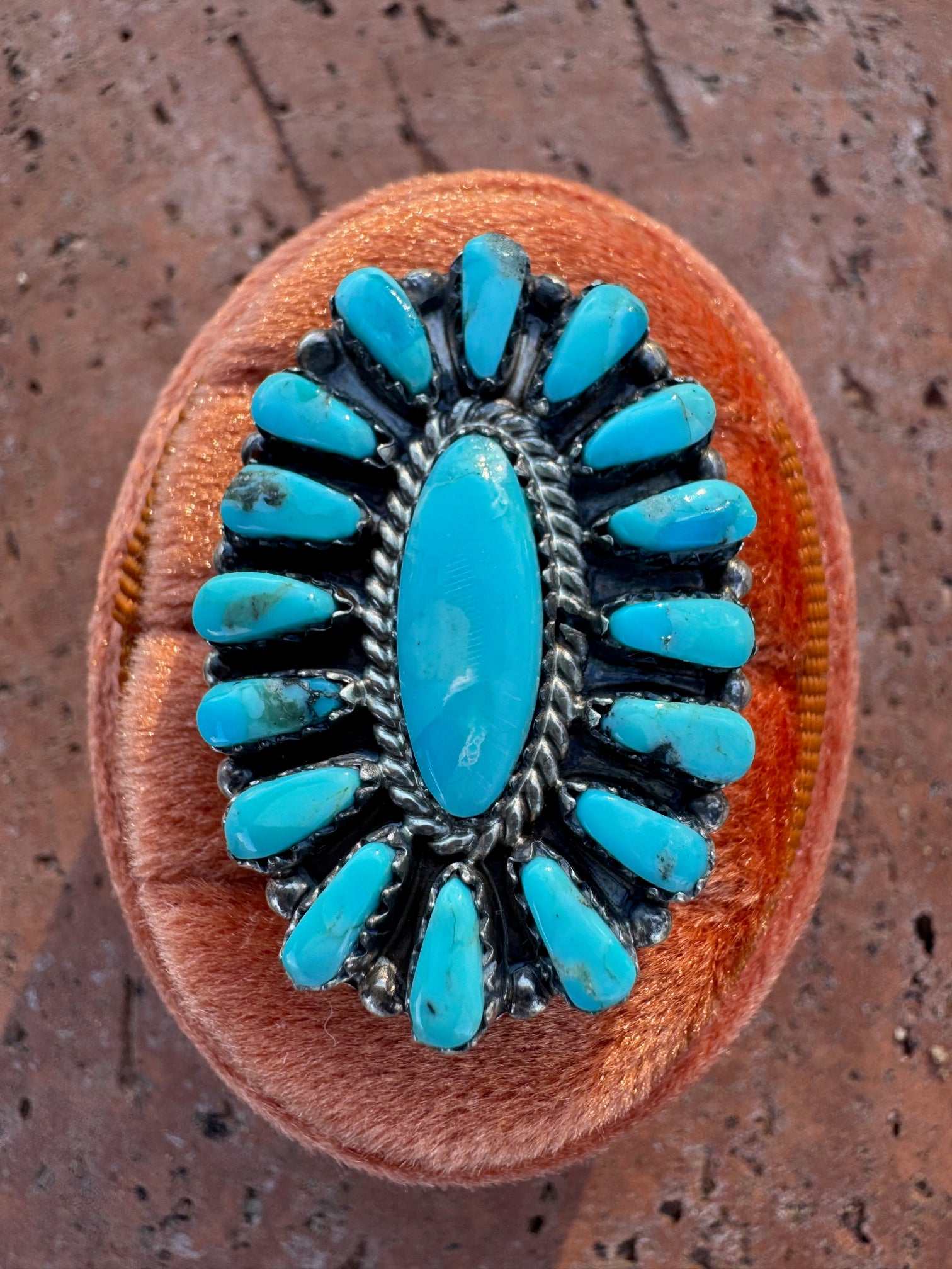 Handcrafted Natural Kingman Turquoise Adjustable Cluster Ring