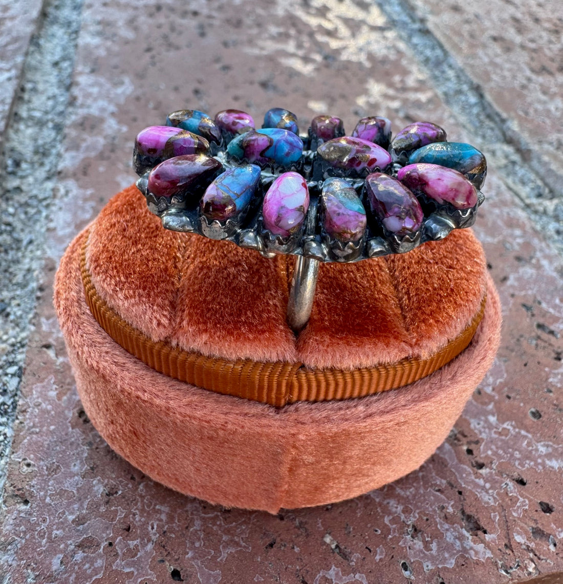 Handcrafted Pink Dream & Sterling Silver Cluster Adjustable Ring