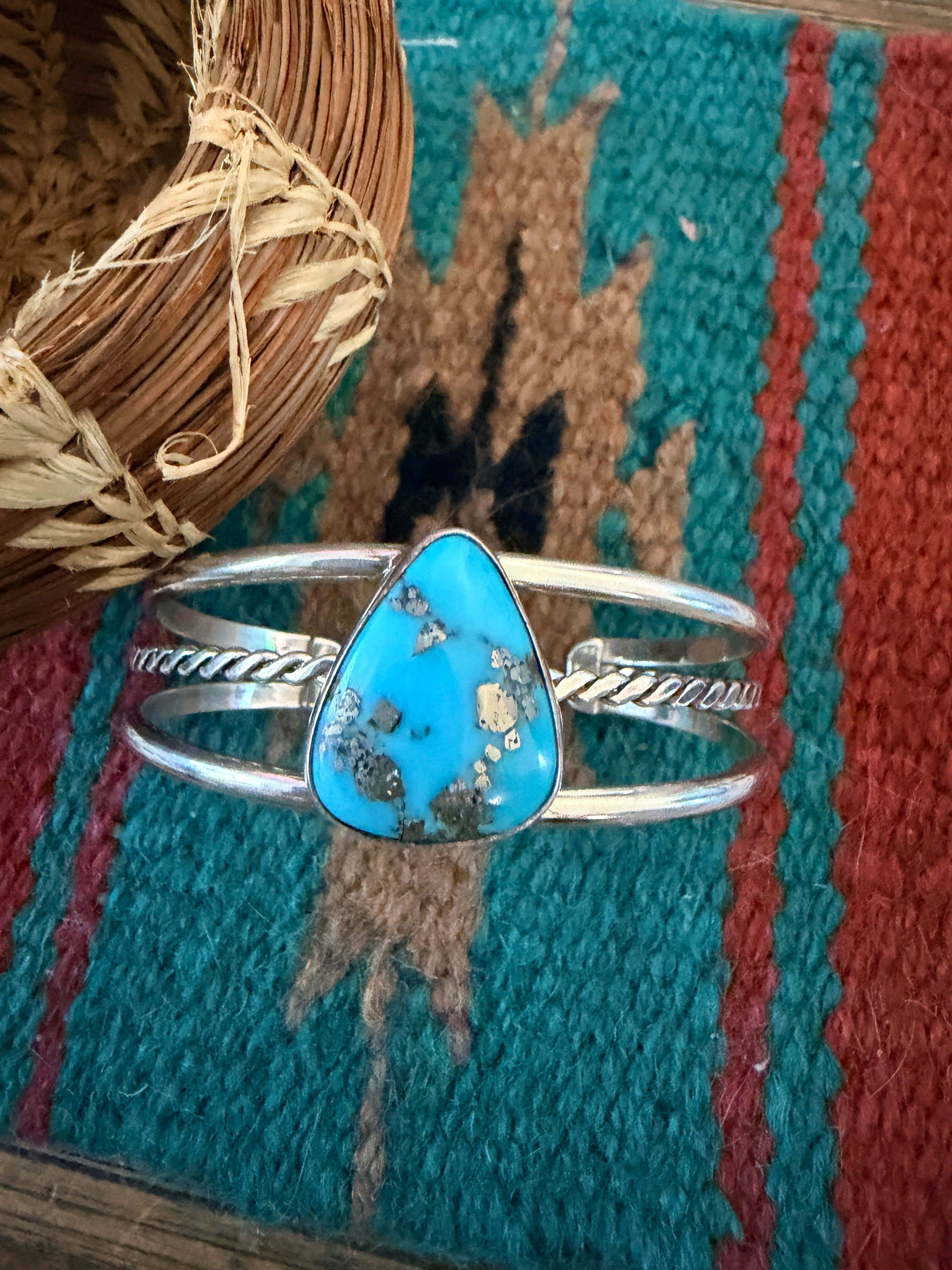 Handcrafted Morenci Turquoise & Sterling Silver Cuff Bracelet