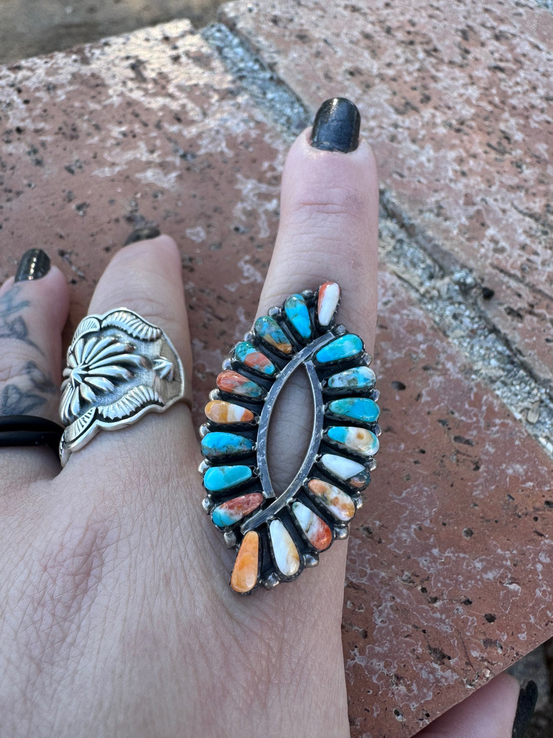 Handcrafted Orange Spice & Sterling Silver Fish Tail Design Ring