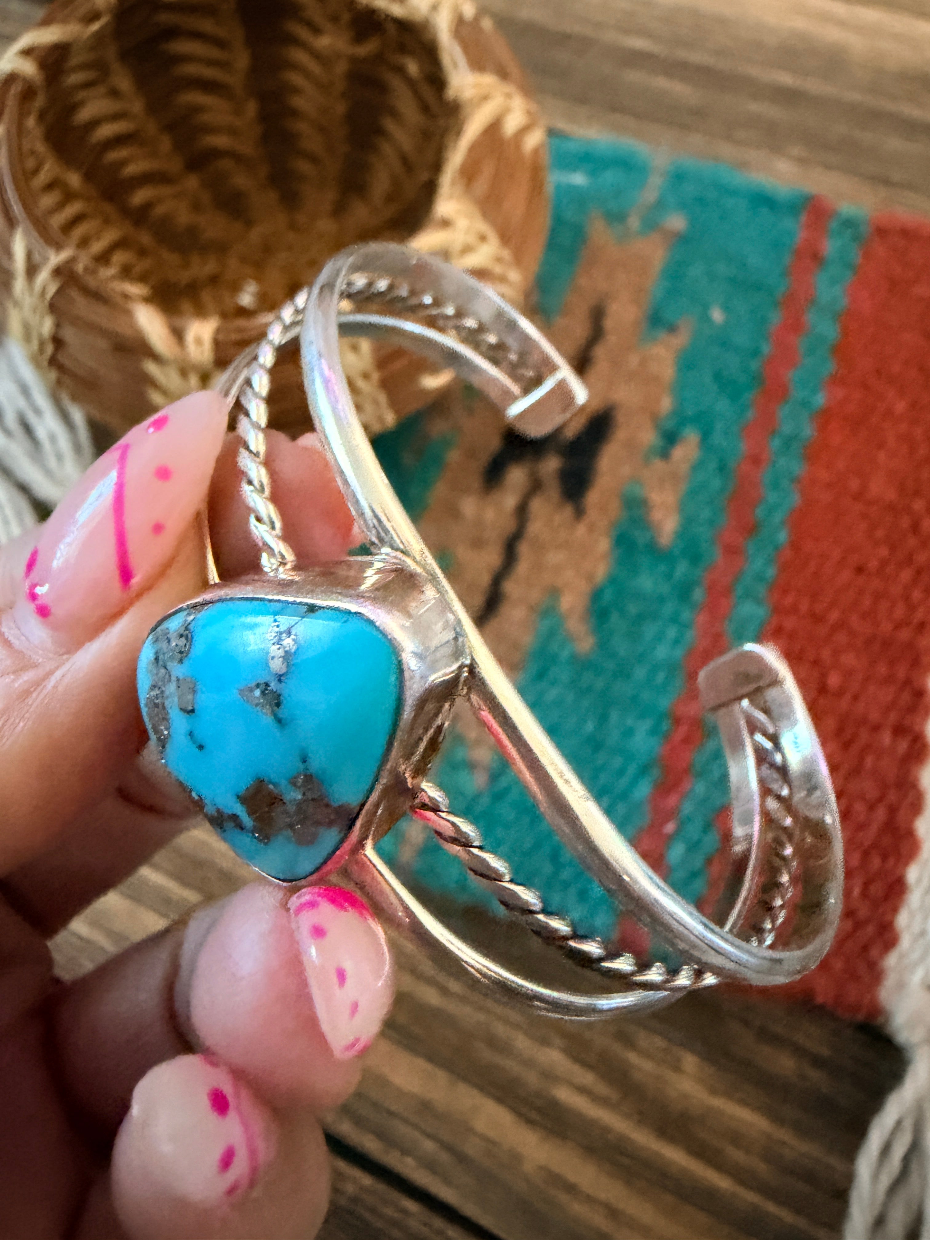 Handcrafted Morenci Turquoise & Sterling Silver Cuff Bracelet