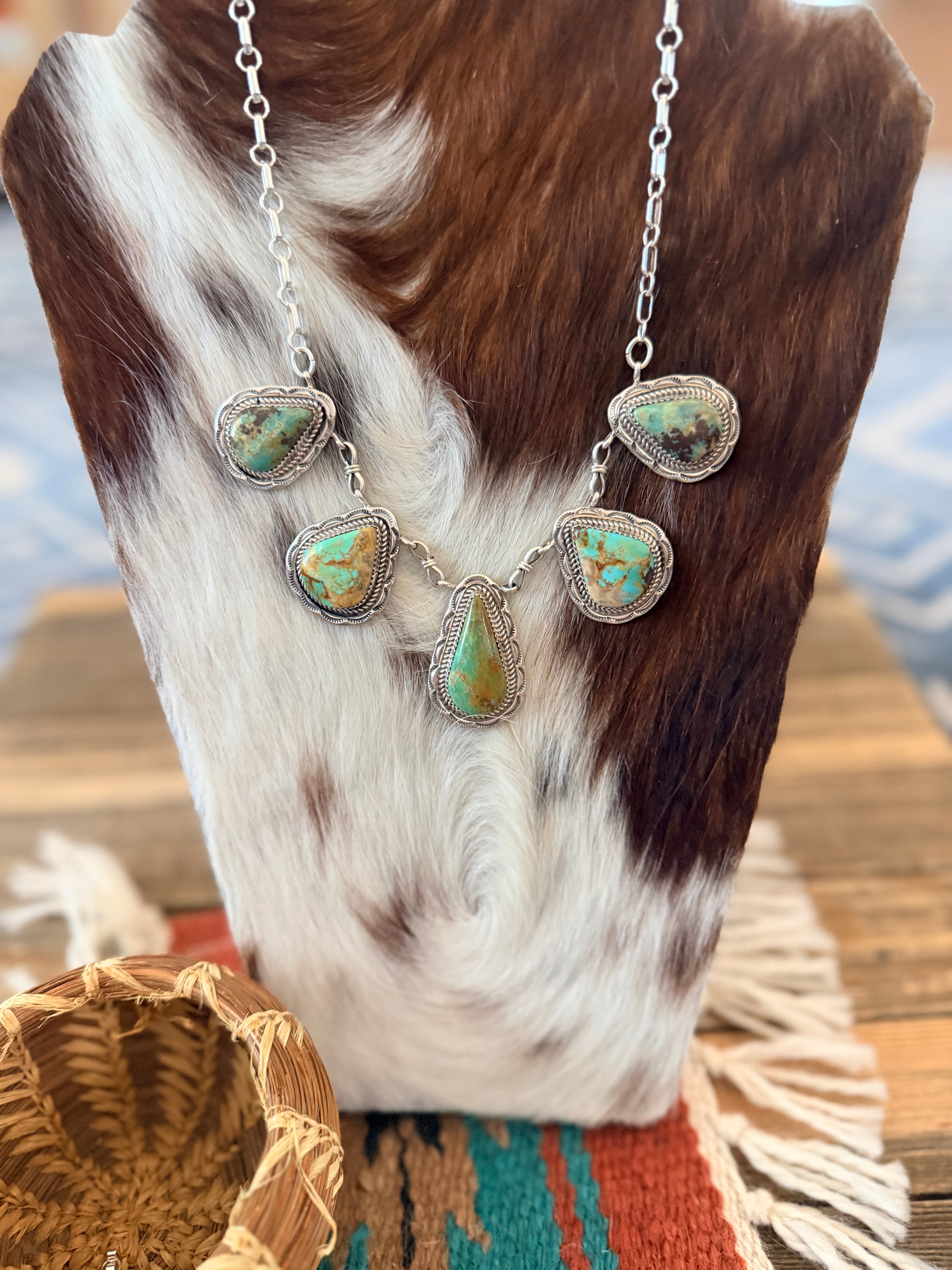 Handcrafted Turquoise & Sterling Silver Necklace by Julia Etsitty