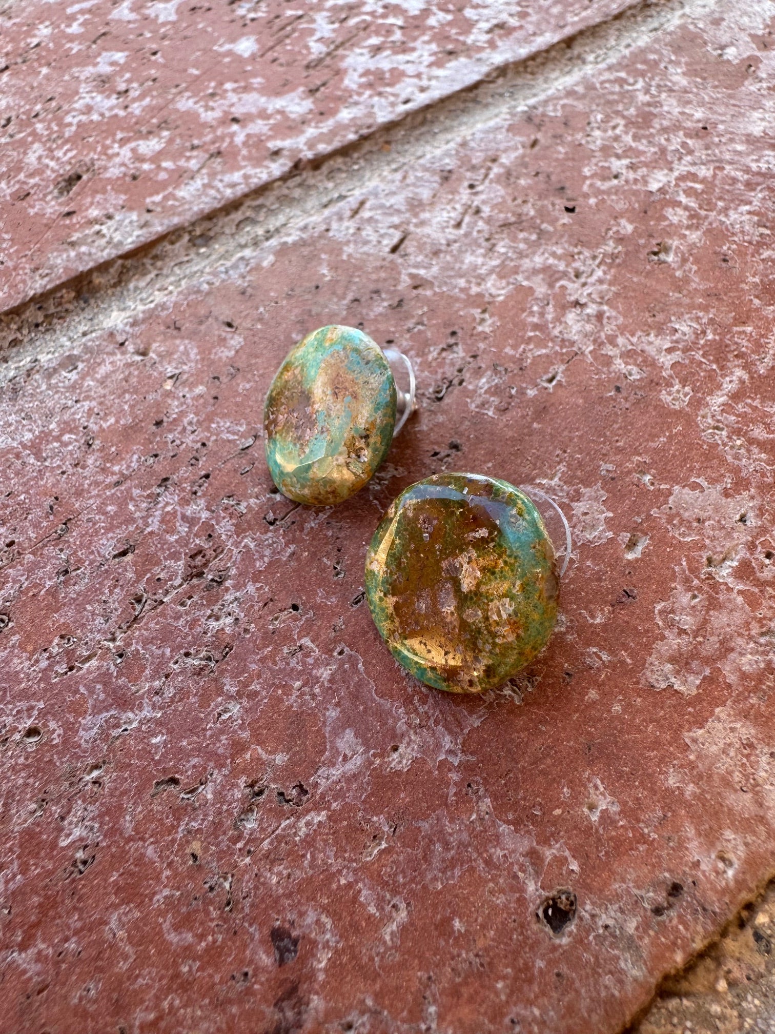 Handcrafted Sterling Silver & Turquoise Circle Slab Stud Earrings