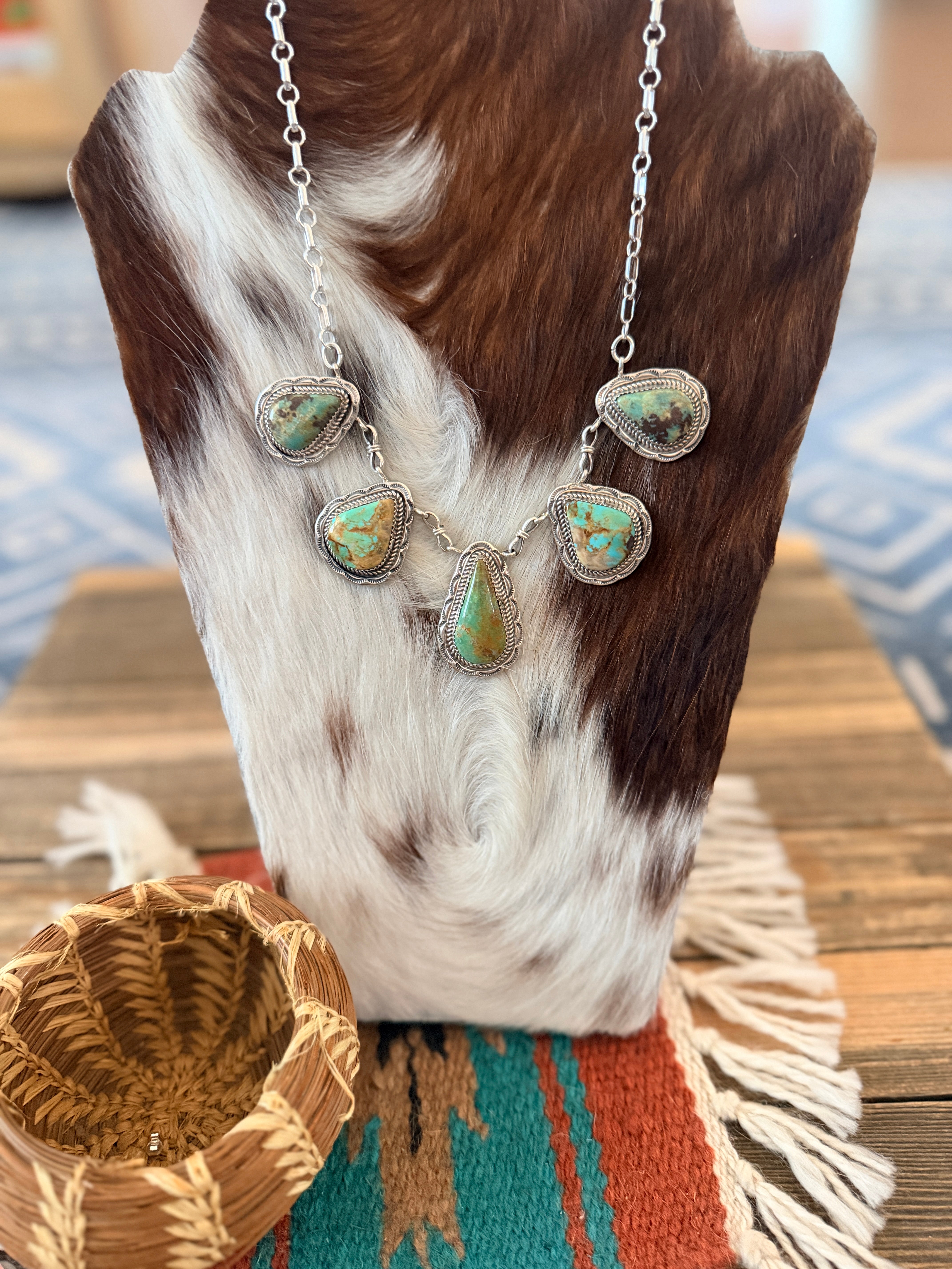 Handcrafted Turquoise & Sterling Silver Necklace by Julia Etsitty