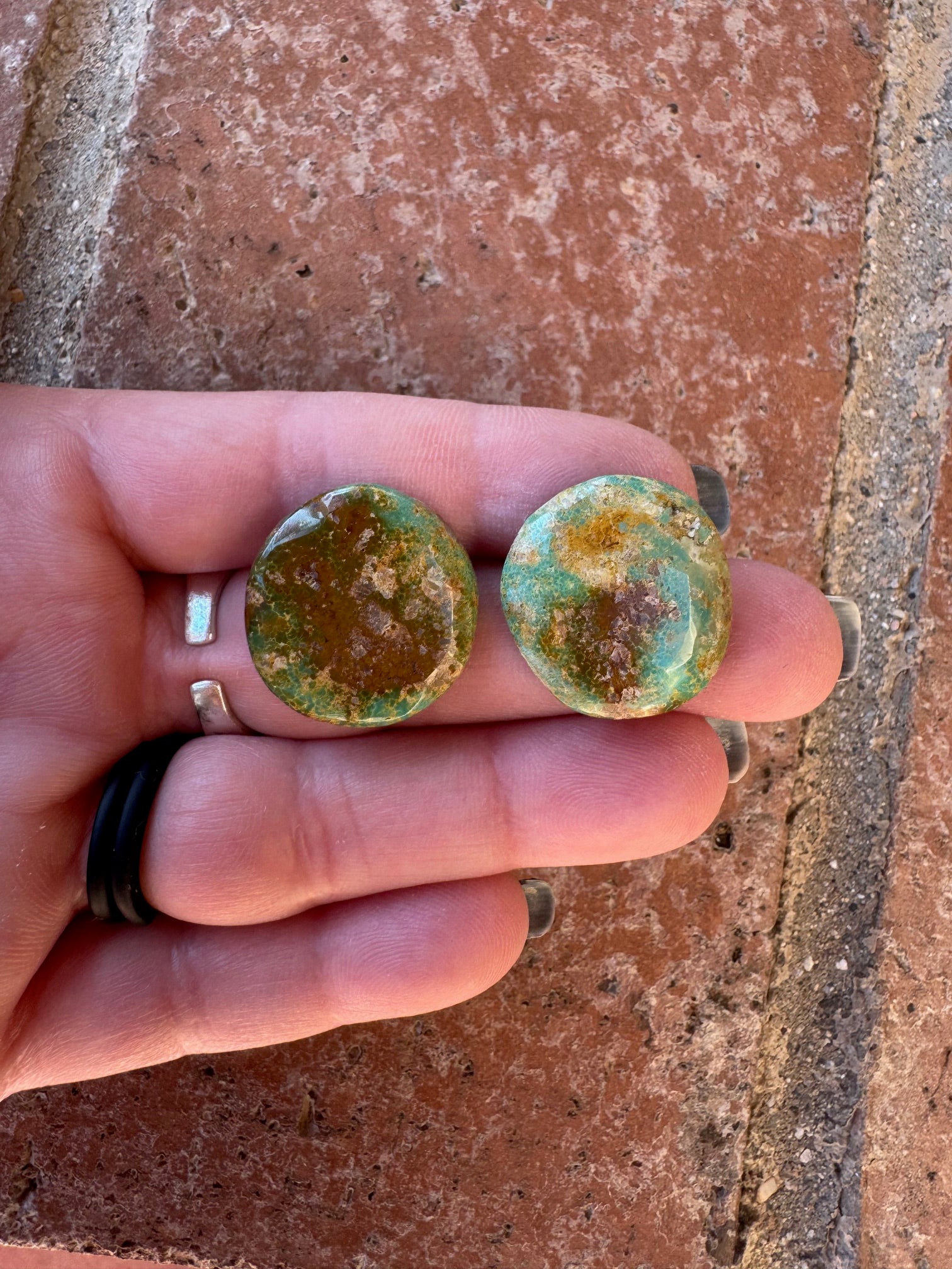 Handcrafted Sterling Silver & Turquoise Circle Slab Stud Earrings
