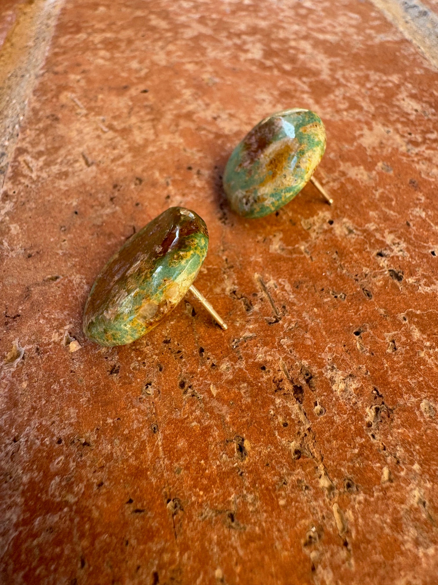 Handcrafted Sterling Silver & Turquoise Circle Slab Stud Earrings