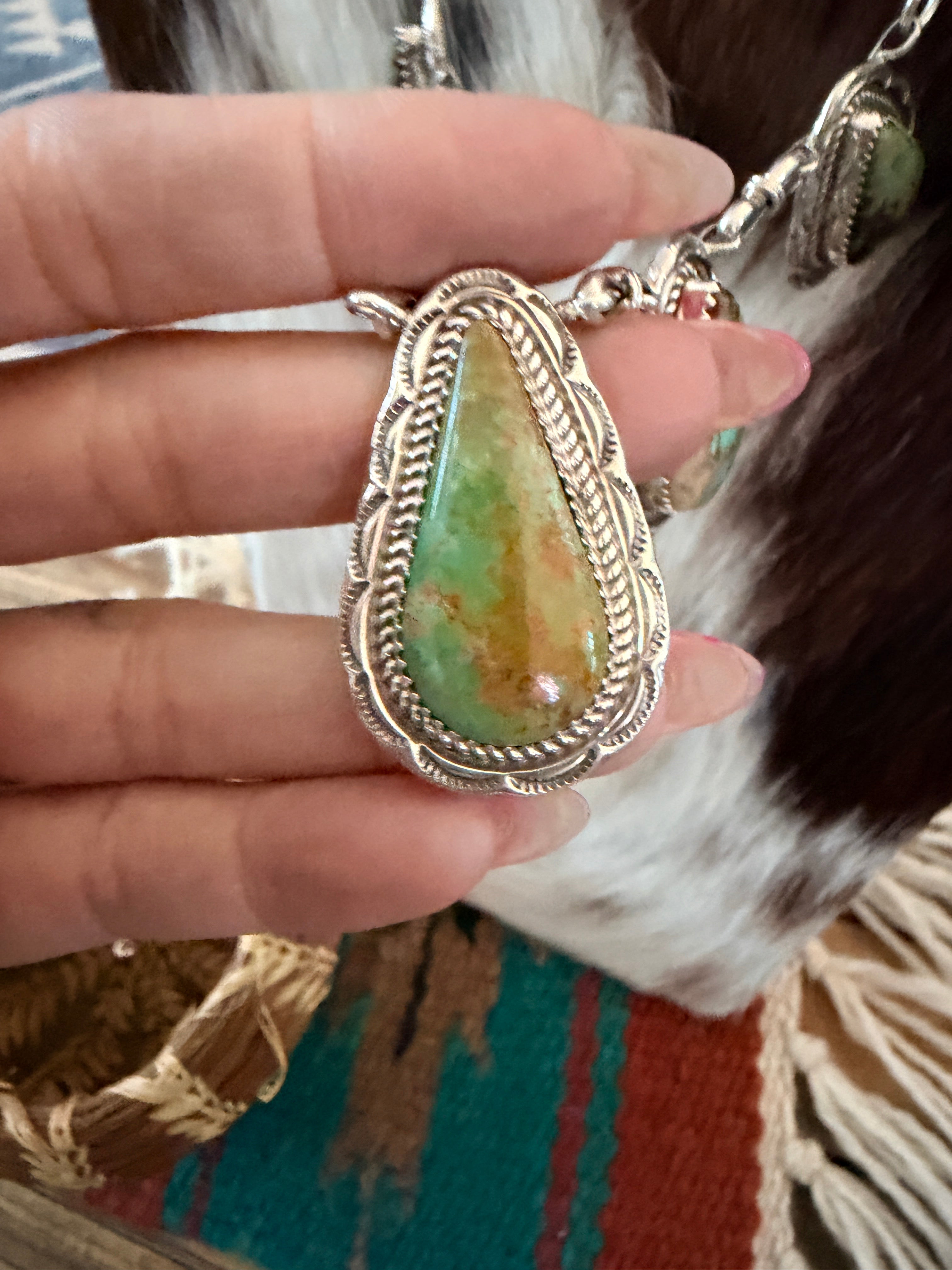 Handcrafted Turquoise & Sterling Silver Necklace by Julia Etsitty