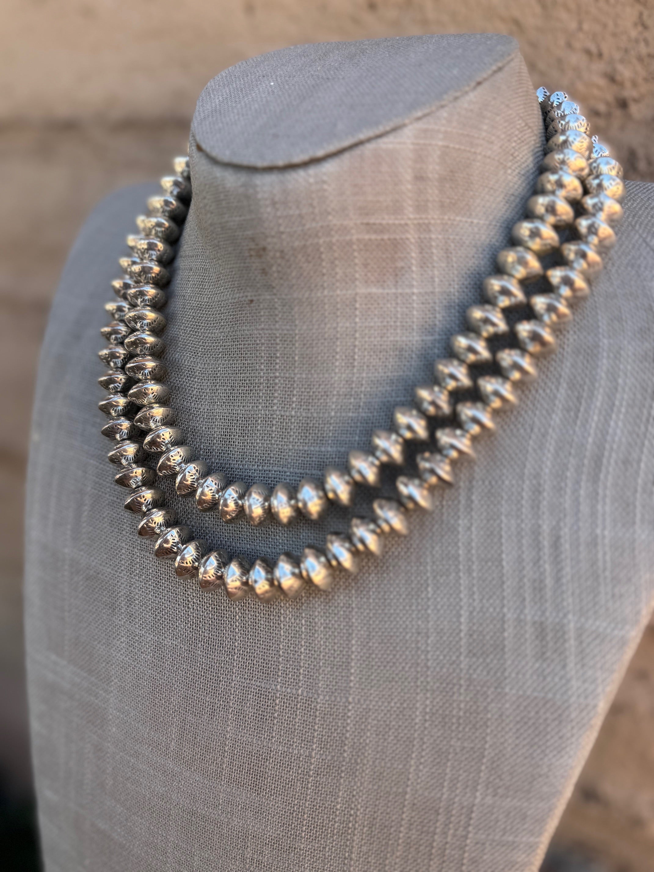 Handmade Sterling Silver Stamped 12mm Beaded Necklace