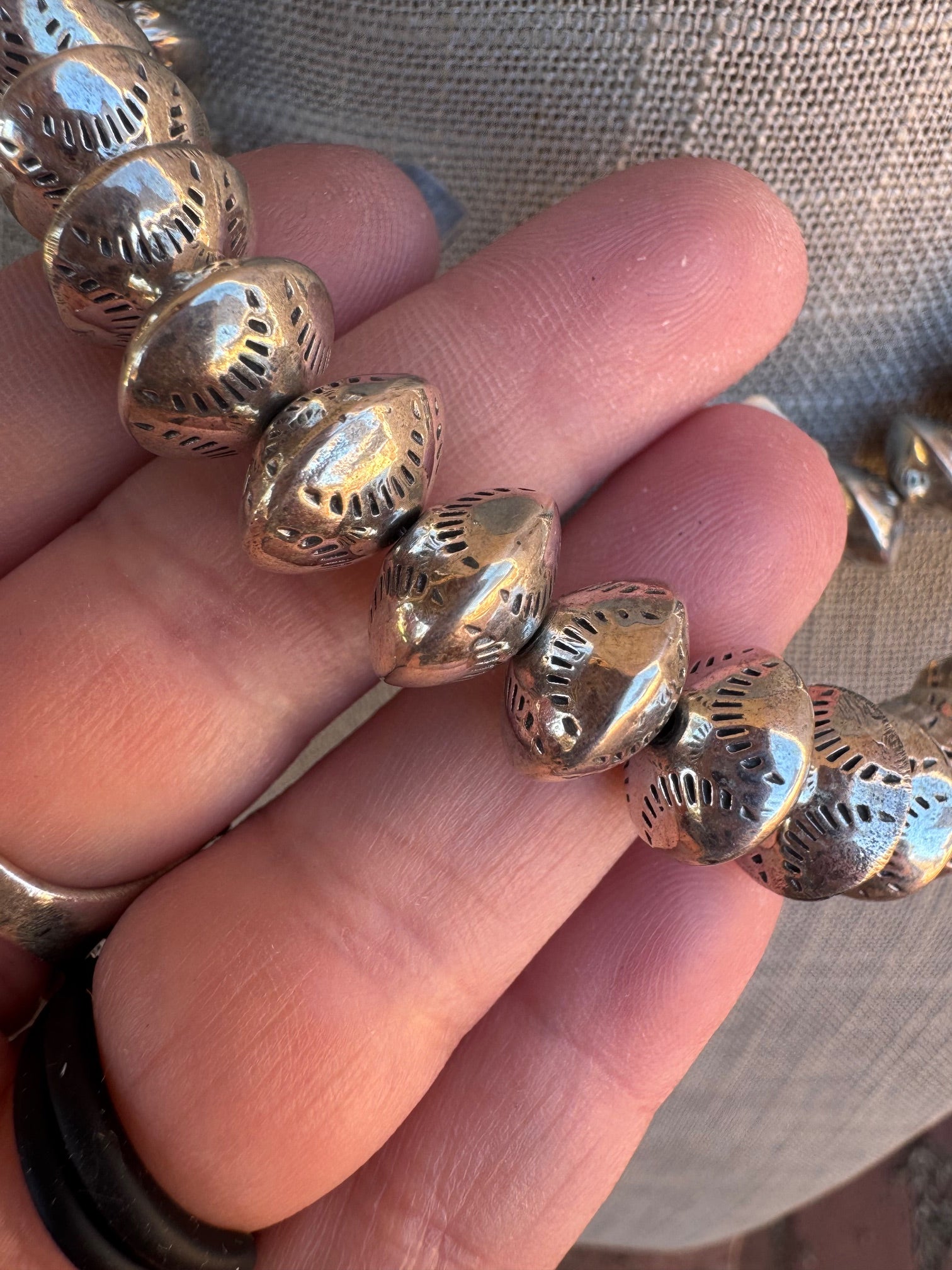 Handmade Sterling Silver Stamped 12mm Beaded Necklace