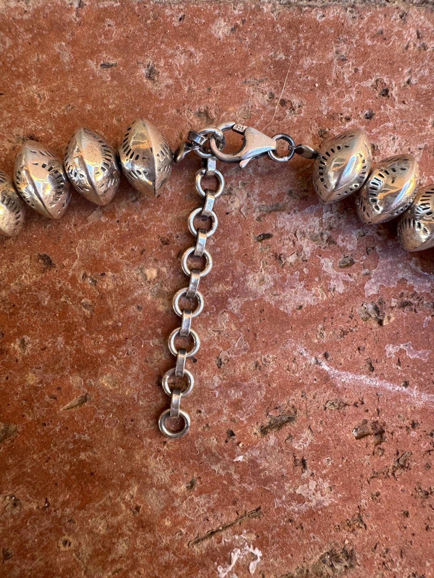 Handmade Sterling Silver Stamped 12mm Beaded Necklace