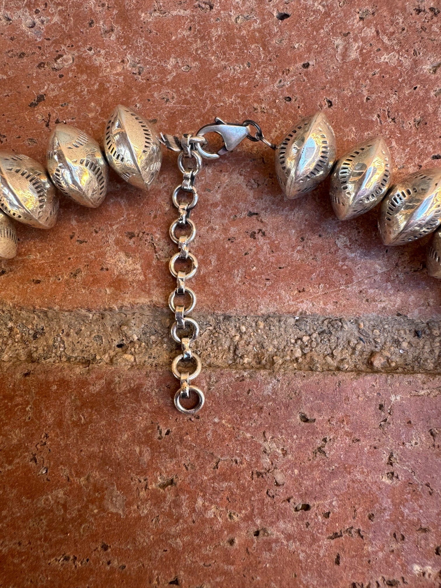 Handmade Sterling Silver Stamped 14mm Beaded Necklace 18"