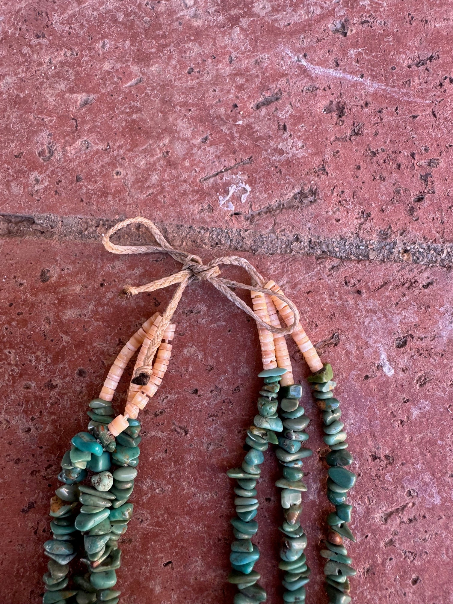 Handcrafted Turquoise & Spiny Triple Jacla Beaded Necklace 24"