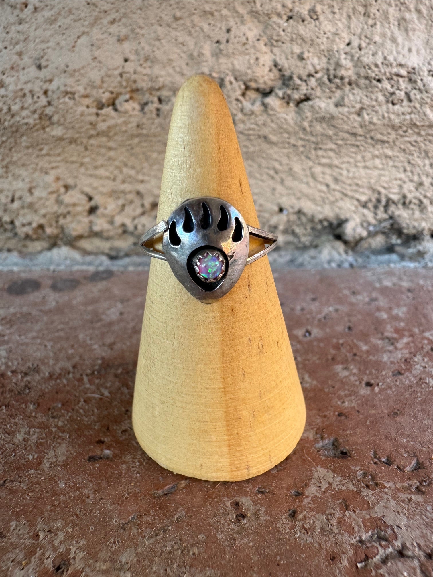 Handcrafted Sterling Silver Orange Opal Bear Paw Ring