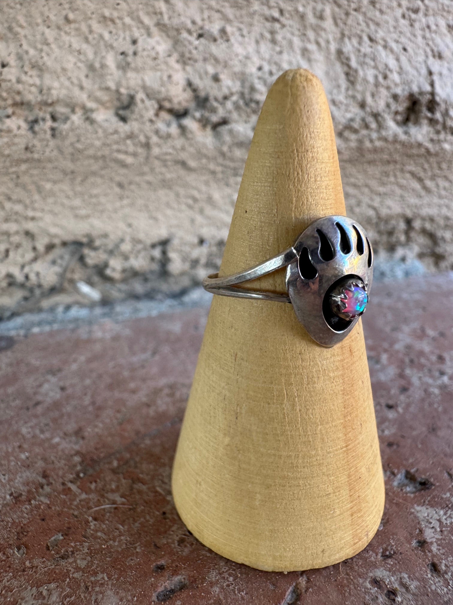 Handcrafted Sterling Silver Orange Opal Bear Paw Ring