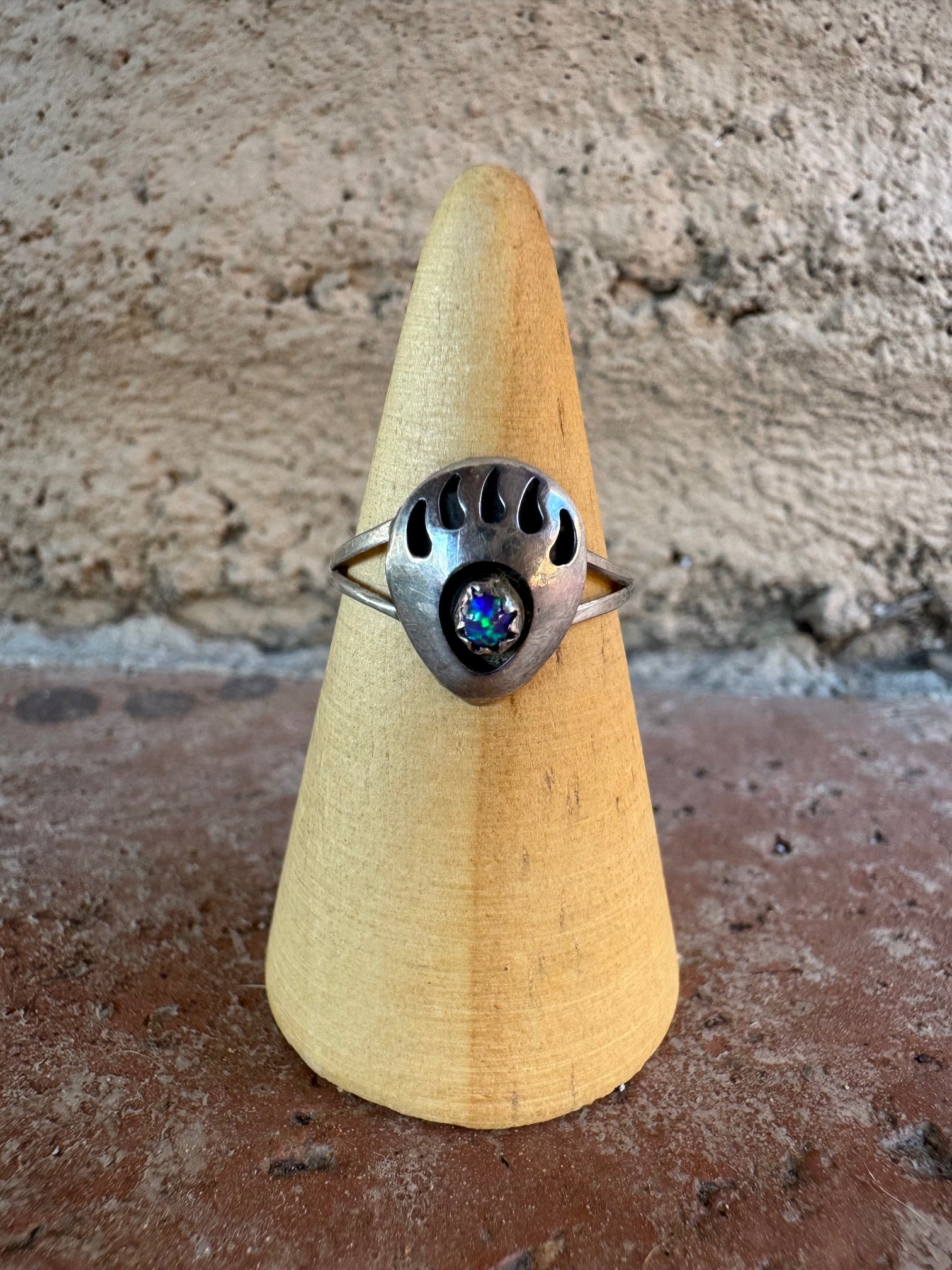 Handcrafted Sterling Silver Purple Opal Bear Paw Ring