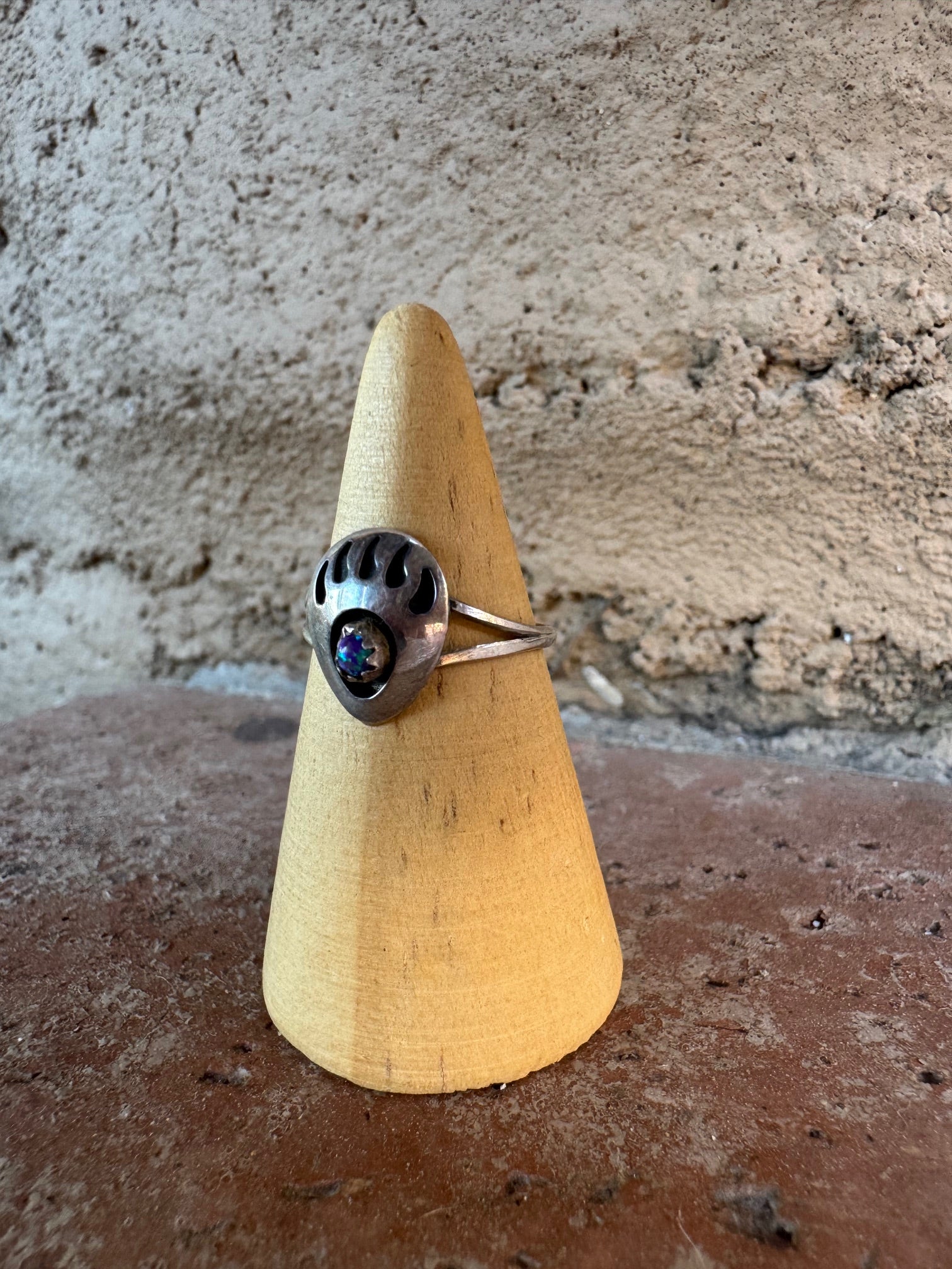 Handcrafted Sterling Silver Purple Opal Bear Paw Ring