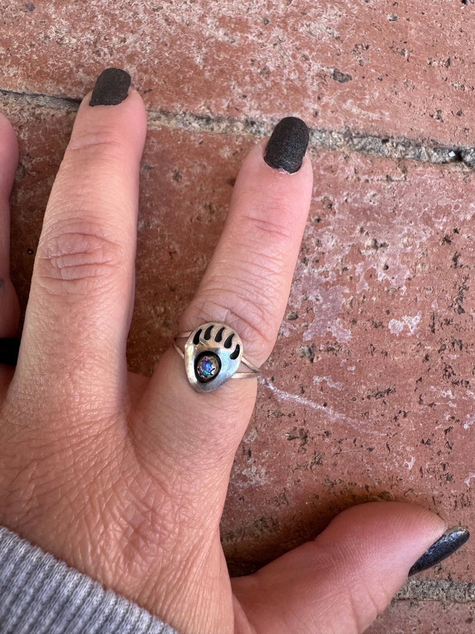 Handcrafted Sterling Silver Purple Opal Bear Paw Ring