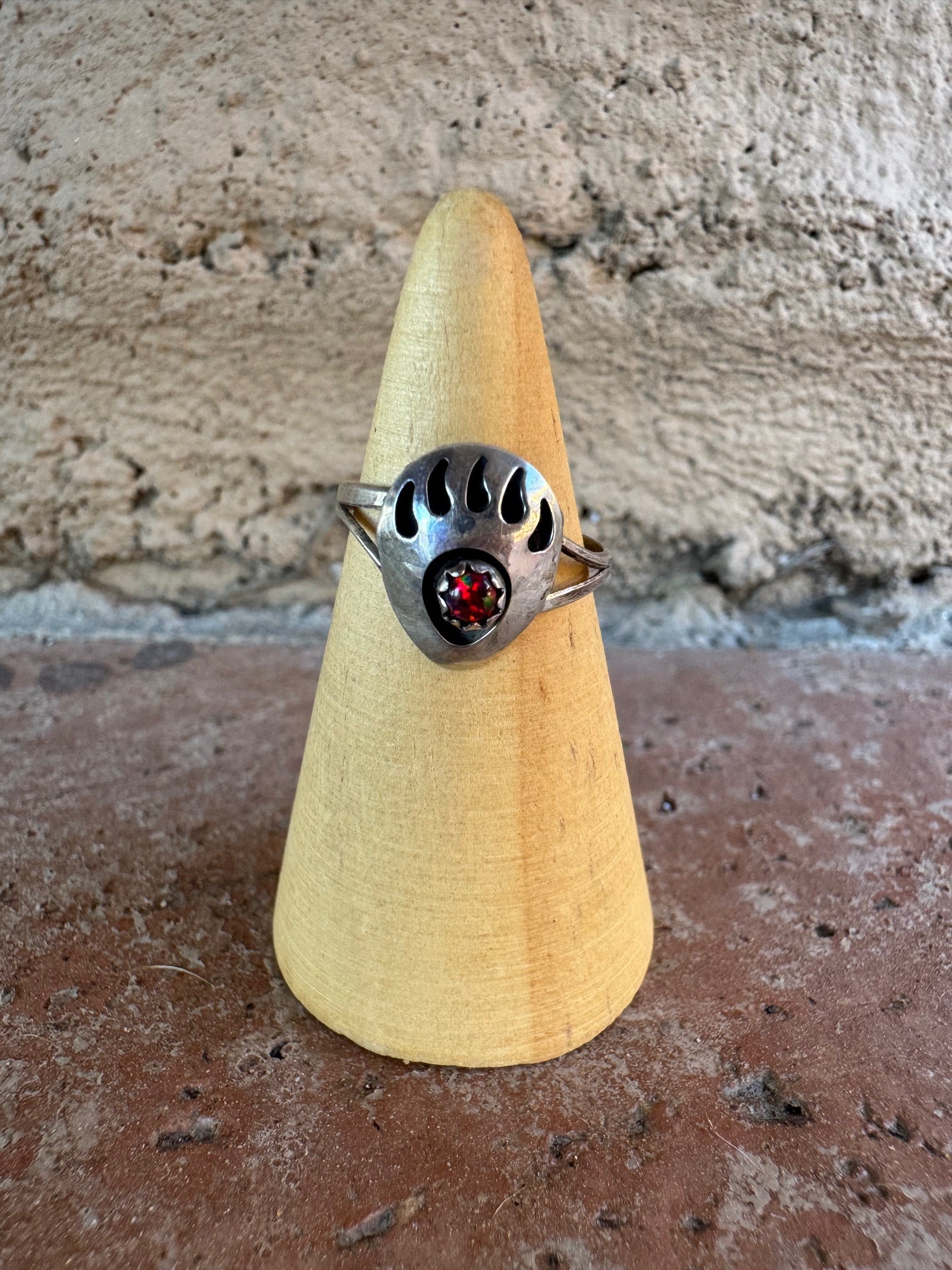 Handcrafted Sterling Silver Red Opal Bear Paw Ring
