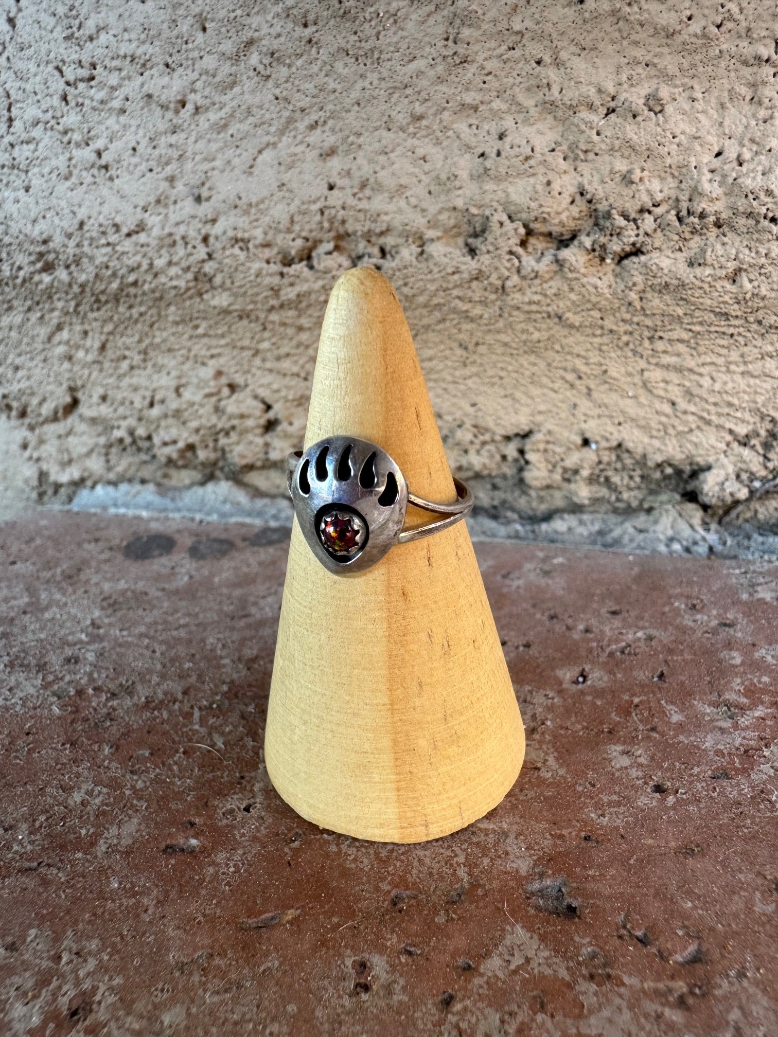 Handcrafted Sterling Silver Red Opal Bear Paw Ring