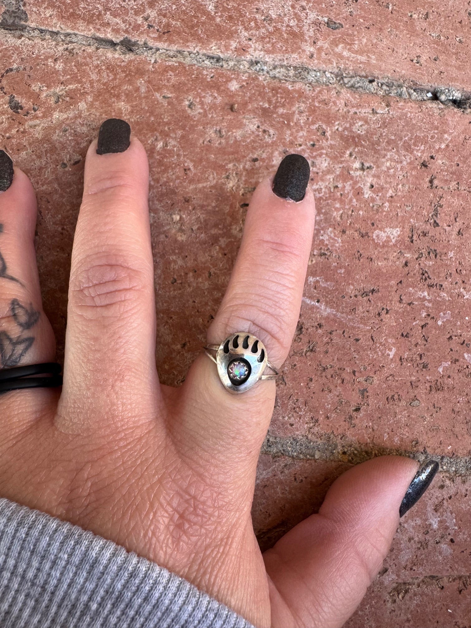 Handcrafted Sterling Silver Light Pink Opal Bear Paw Ring