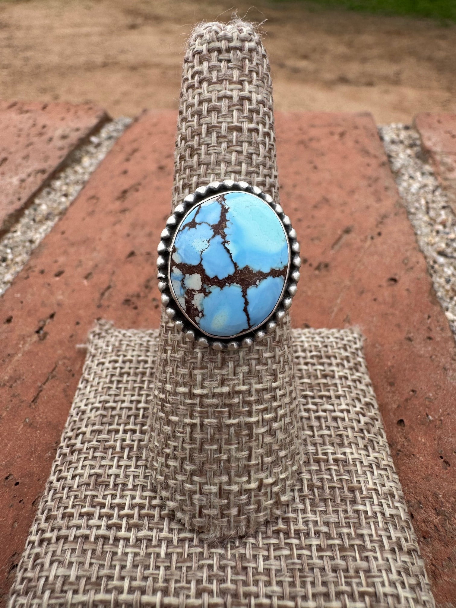 Handcrafted Golden Hills Turquoise & Sterling Silver Ring Size 8.5