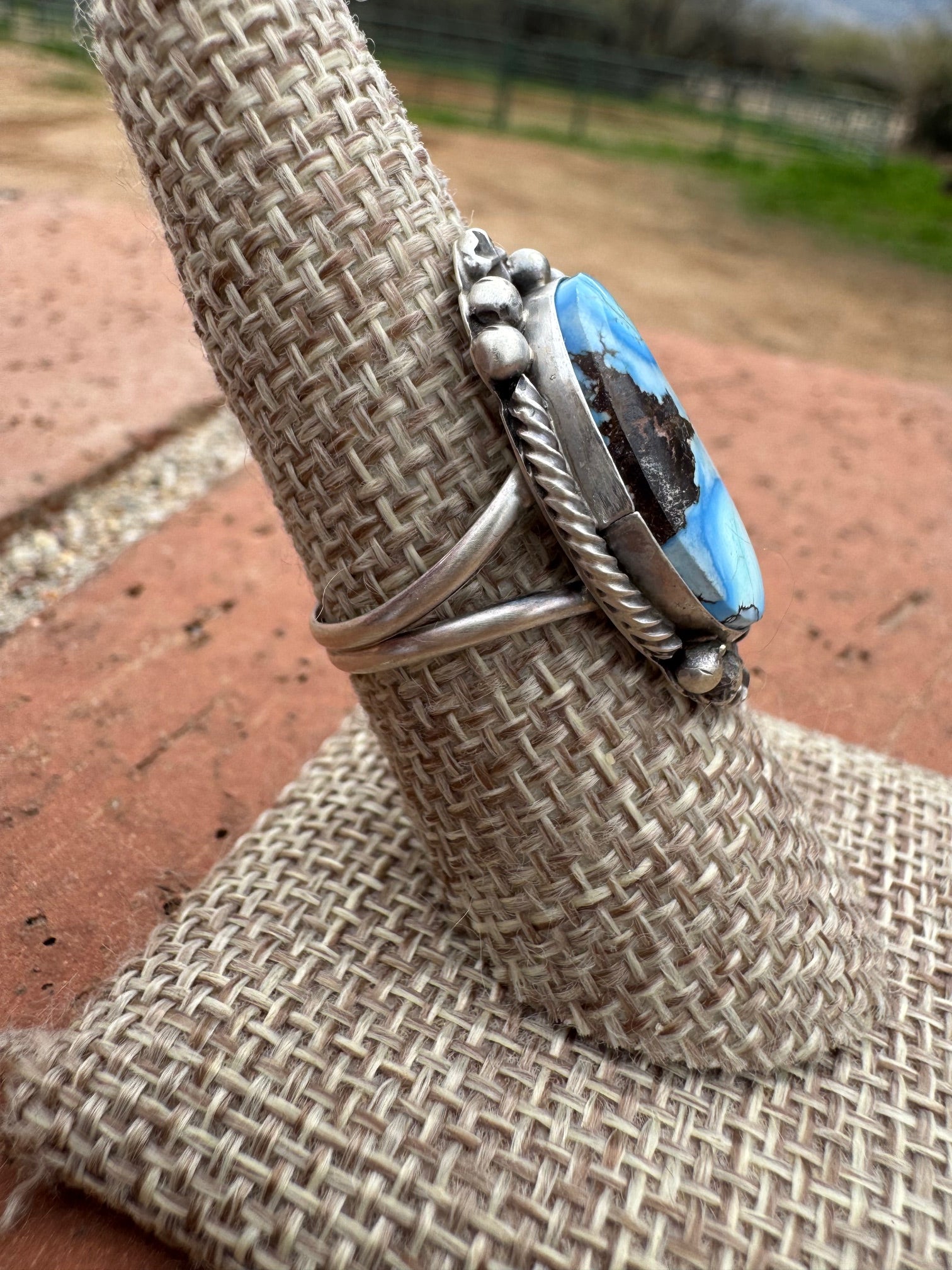 Handcrafted Golden Hills Turquoise & Sterling Silver Ring Size 8.5