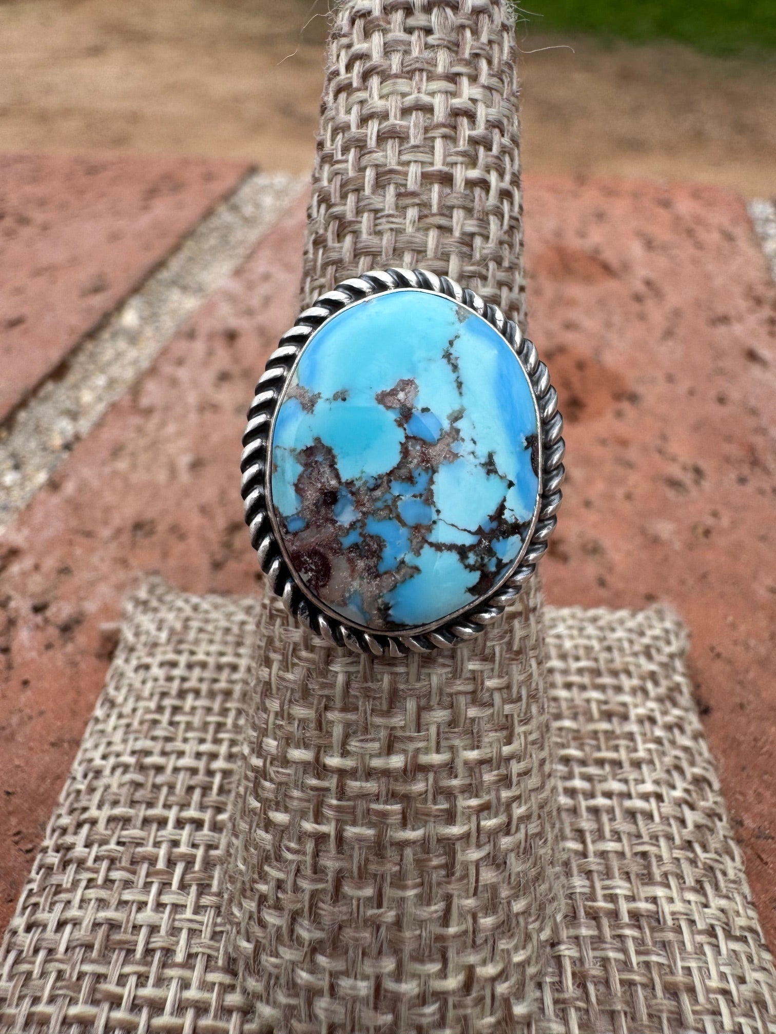 Handcrafted Golden Hills Turquoise & Sterling Silver Ring Size 7