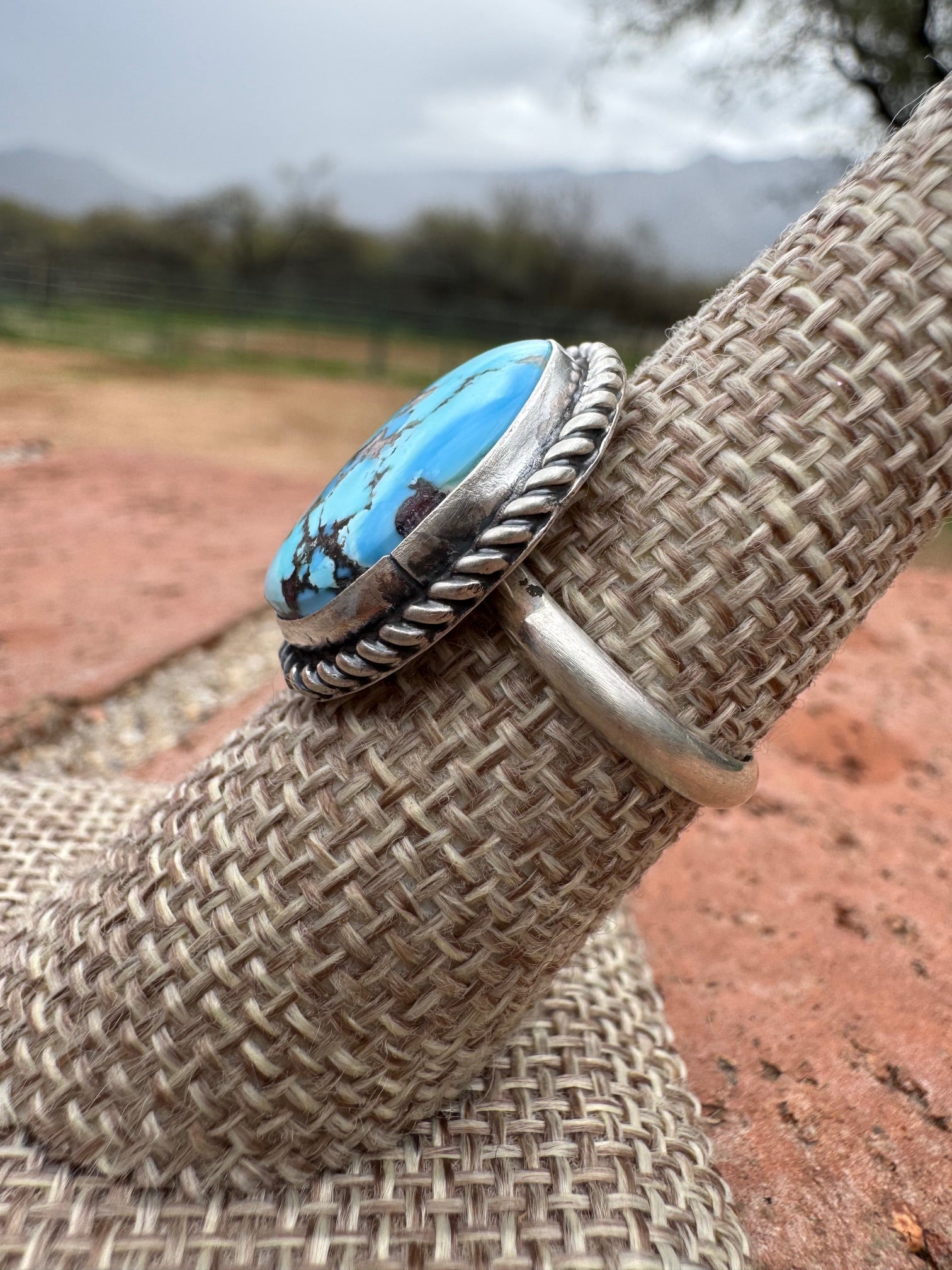 Handcrafted Golden Hills Turquoise & Sterling Silver Ring Size 7