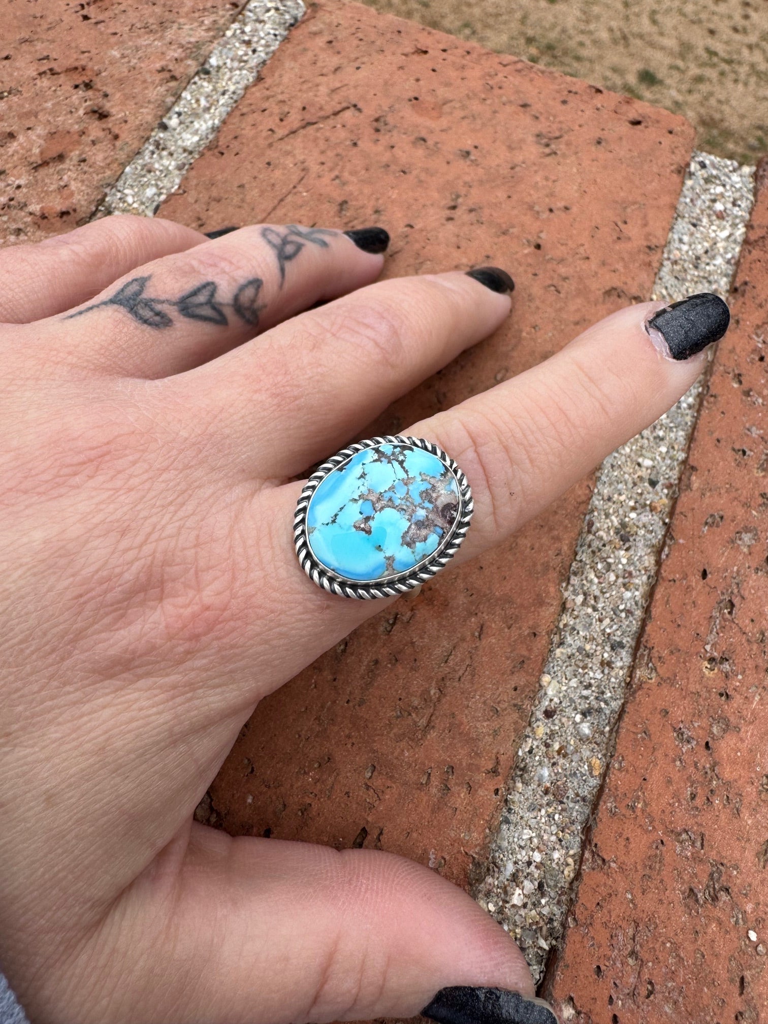 Handcrafted Golden Hills Turquoise & Sterling Silver Ring Size 7