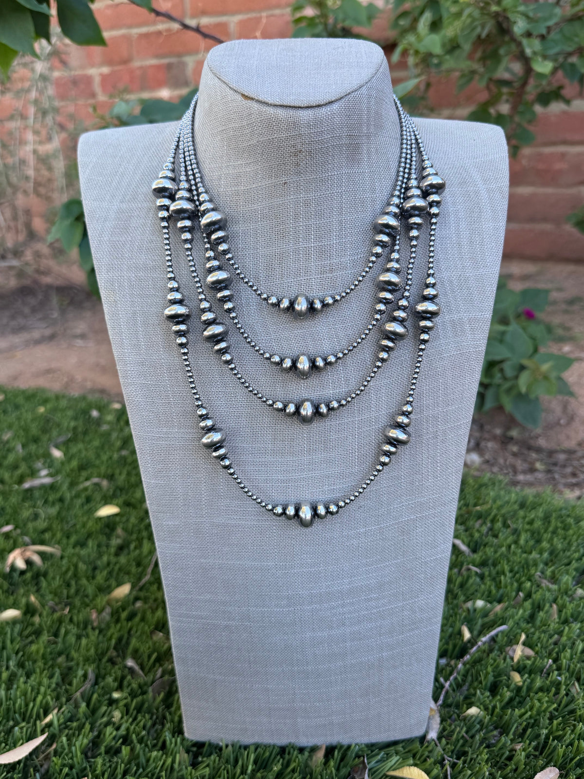 Handcrafted Sterling Silver Pearl 3-14mm Rondelle Beaded Necklace