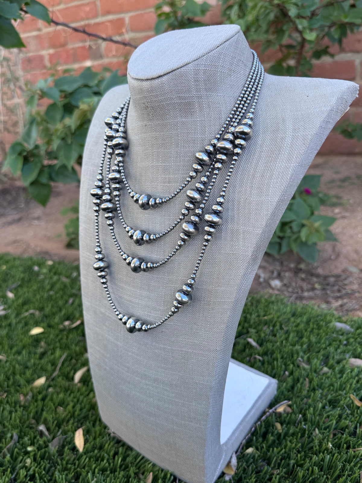 Handcrafted Sterling Silver Pearl 3-14mm Rondelle Beaded Necklace