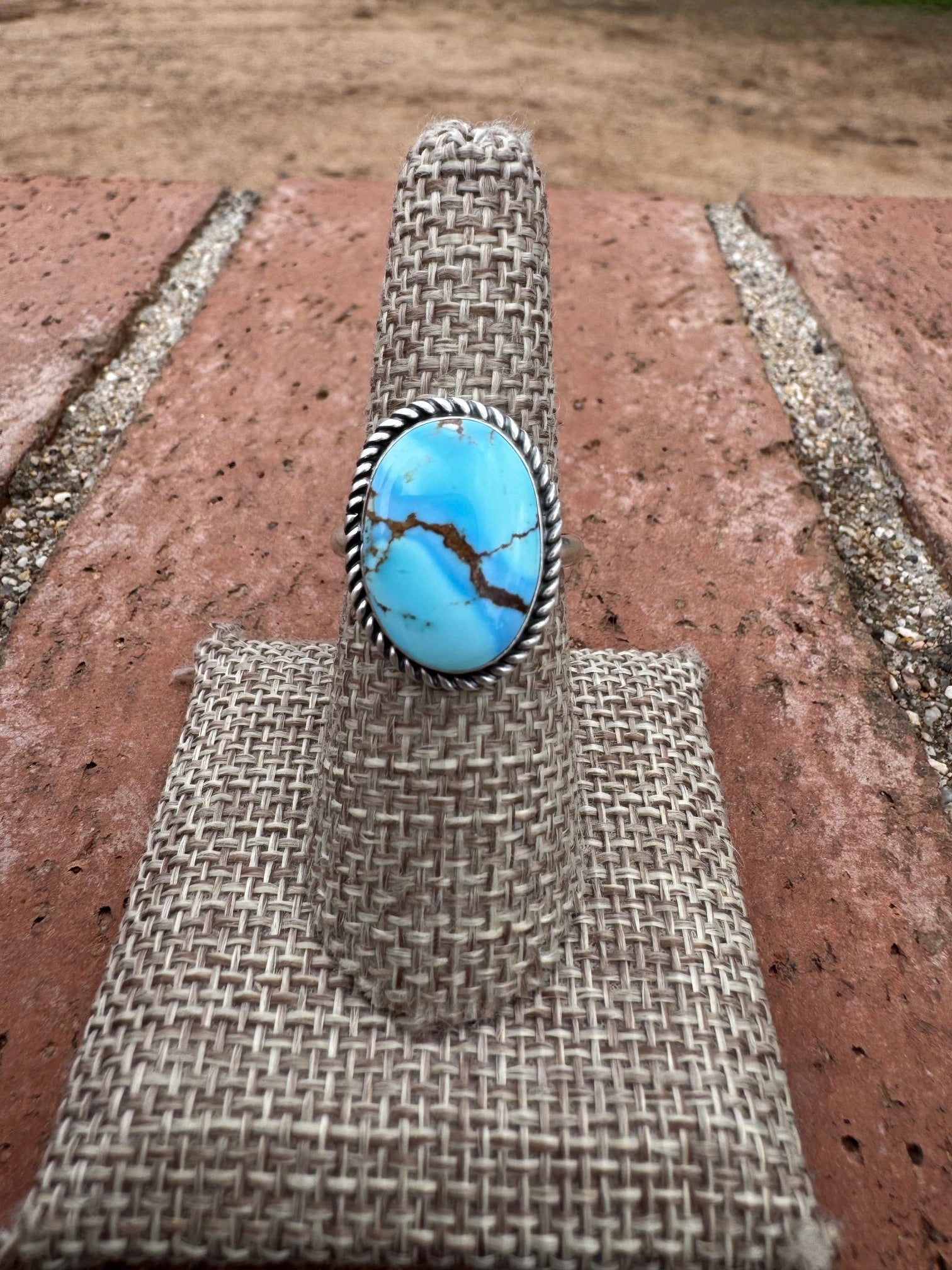 Handcrafted Golden Hills Turquoise & Sterling Silver Ring Size 8.5