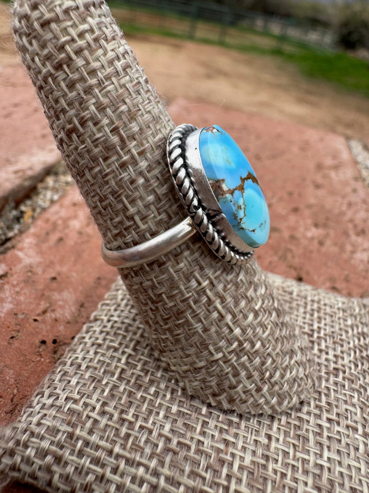 Handcrafted Golden Hills Turquoise & Sterling Silver Ring Size 8.5