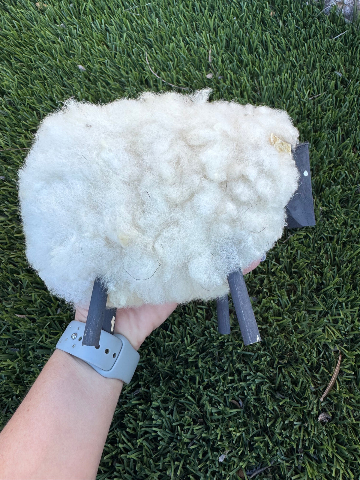 Handcrafted Sheep Figurine With Authentic Sheep Wool by Lorinda Chicharello