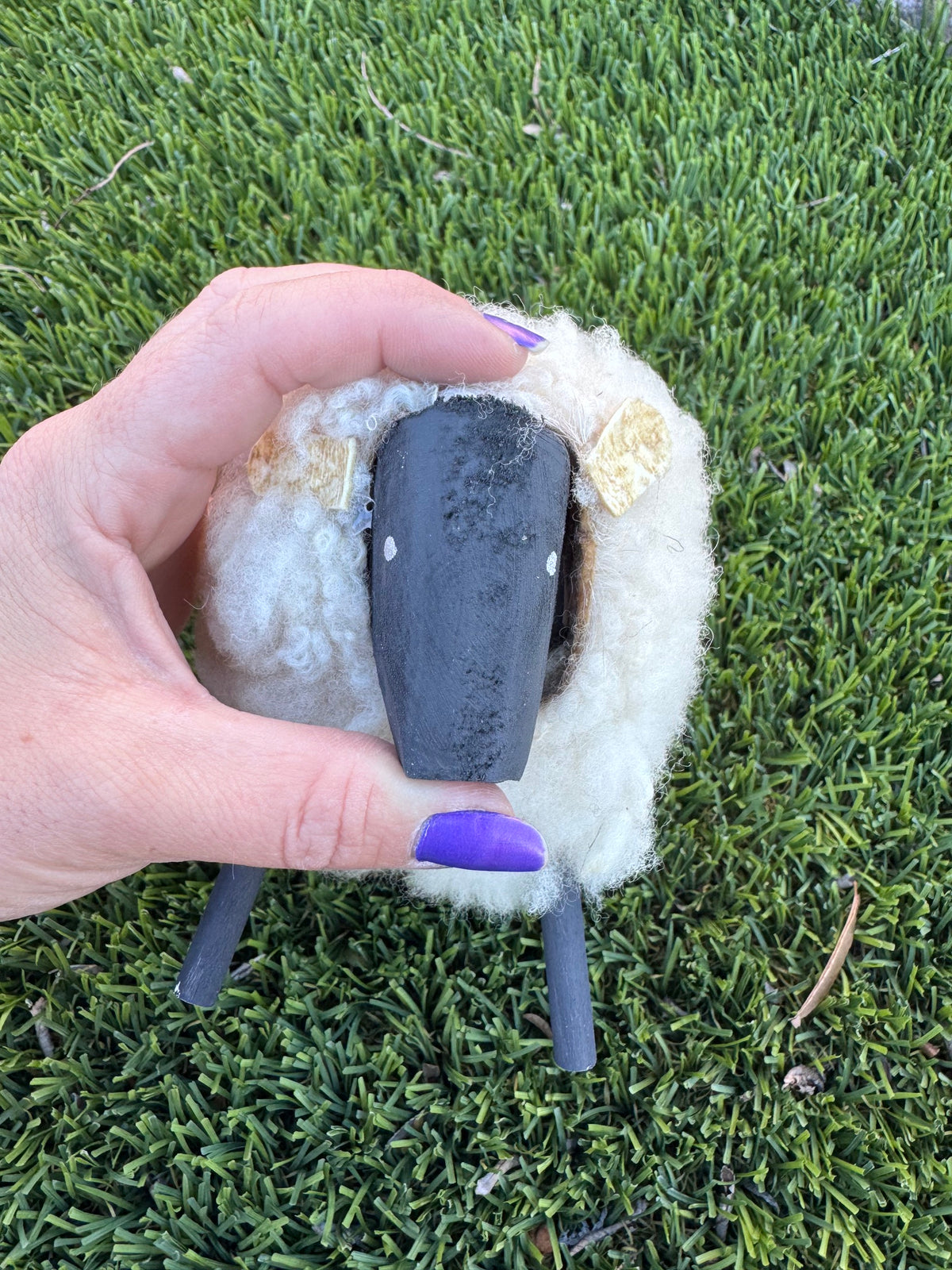 Handcrafted Sheep Figurine With Authentic Sheep Wool by Lorinda Chicharello