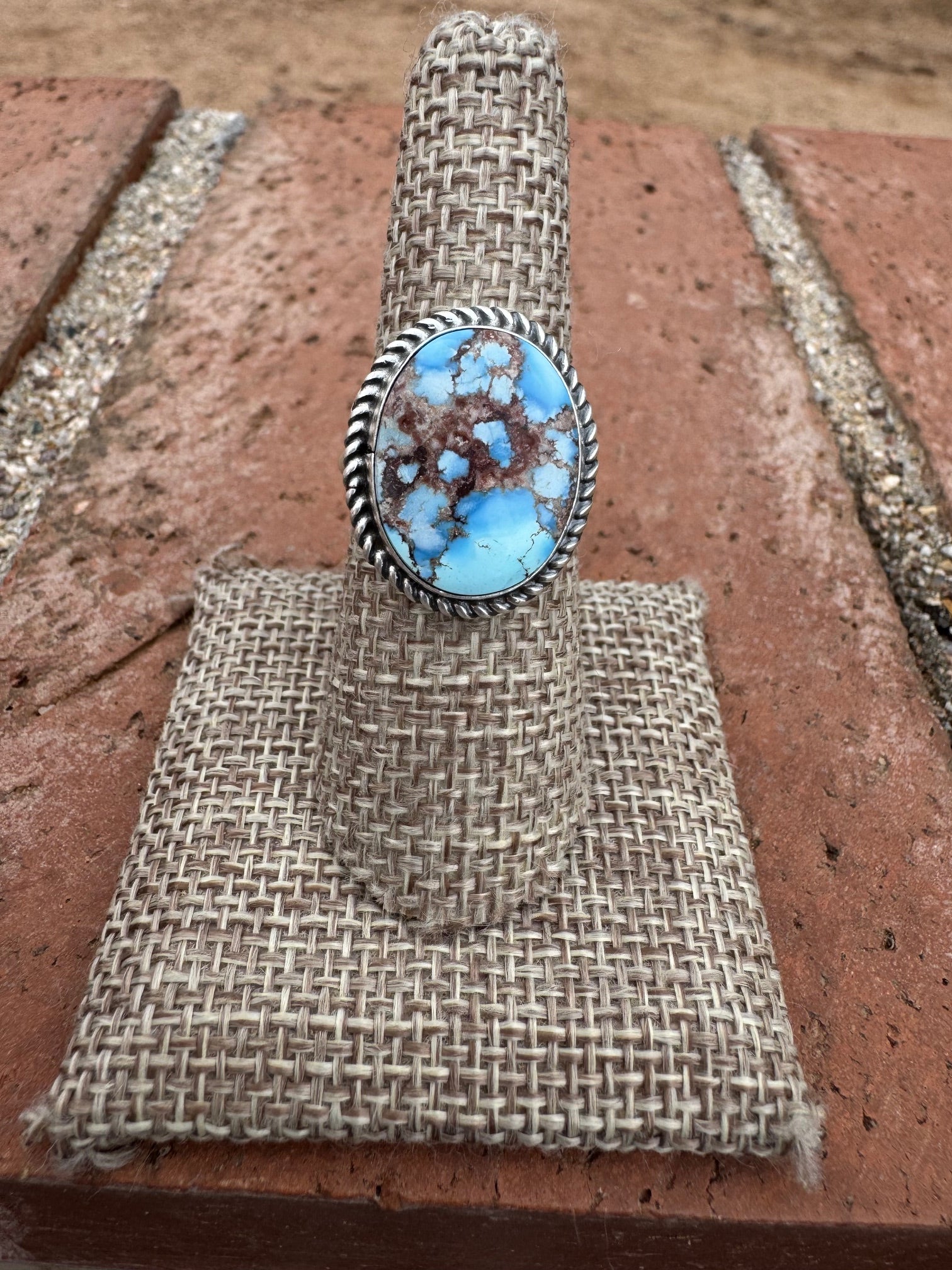 Handcrafted Golden Hills Turquoise & Sterling Silver Ring Size 8.5