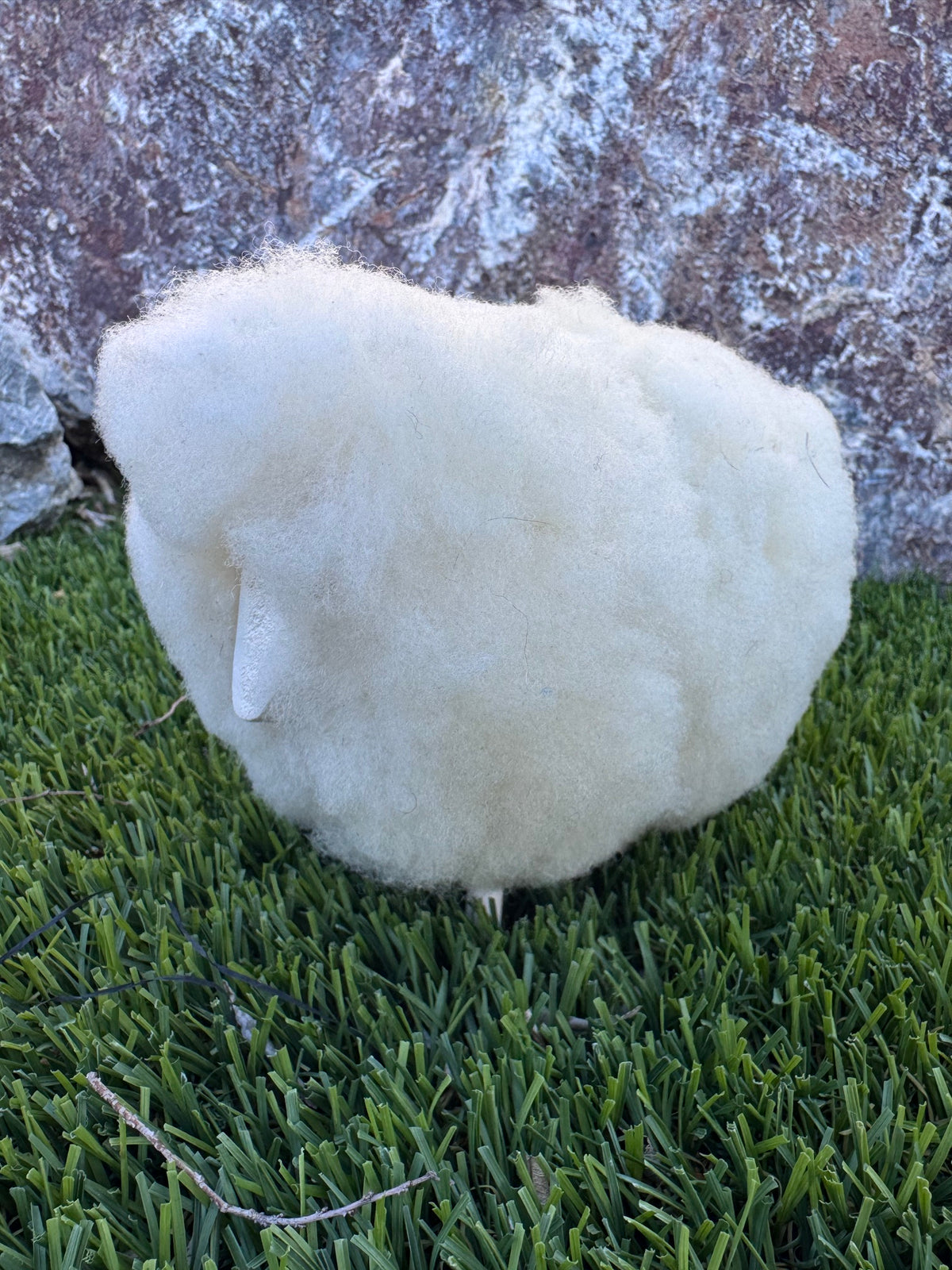 Handcrafted Sheep Figurine With Authentic Sheep Wool by Lorinda Chicharello