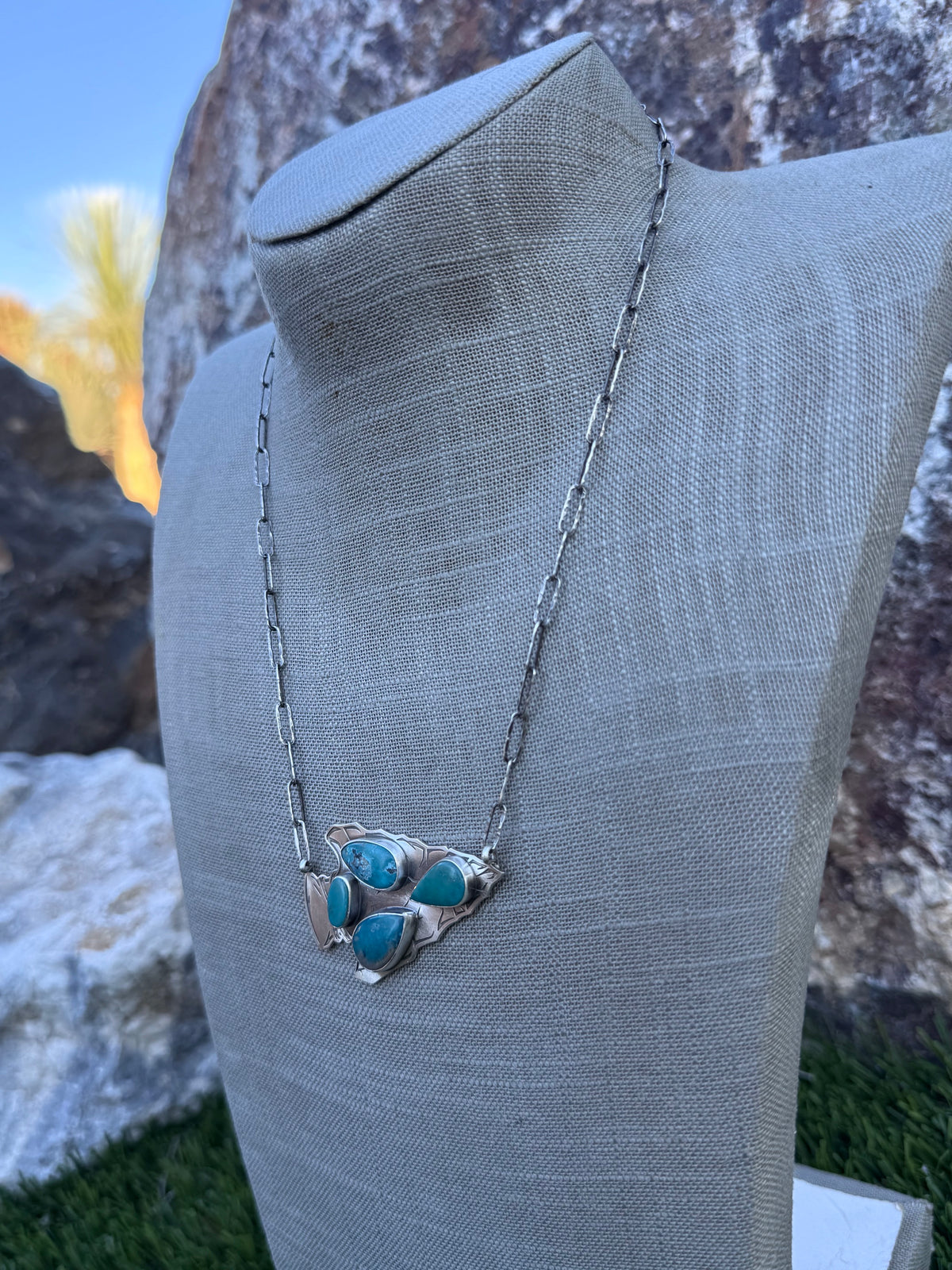 Handmade Sterling Silver & Turquoise Arrowhead 20" Necklace by Roaming Buffalo