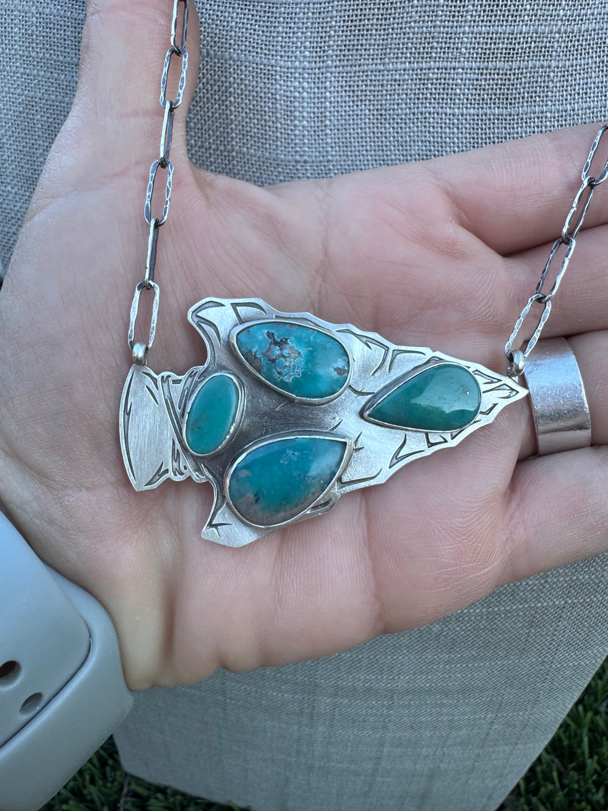 Handmade Sterling Silver & Turquoise Arrowhead 20" Necklace by Roaming Buffalo