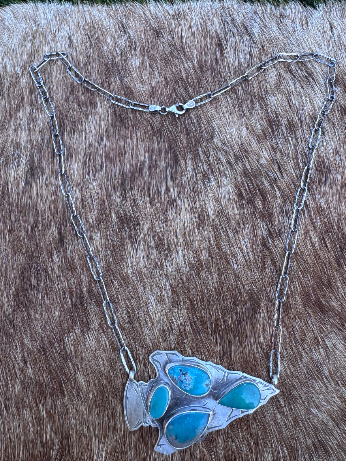Handmade Sterling Silver & Turquoise Arrowhead 20" Necklace by Roaming Buffalo