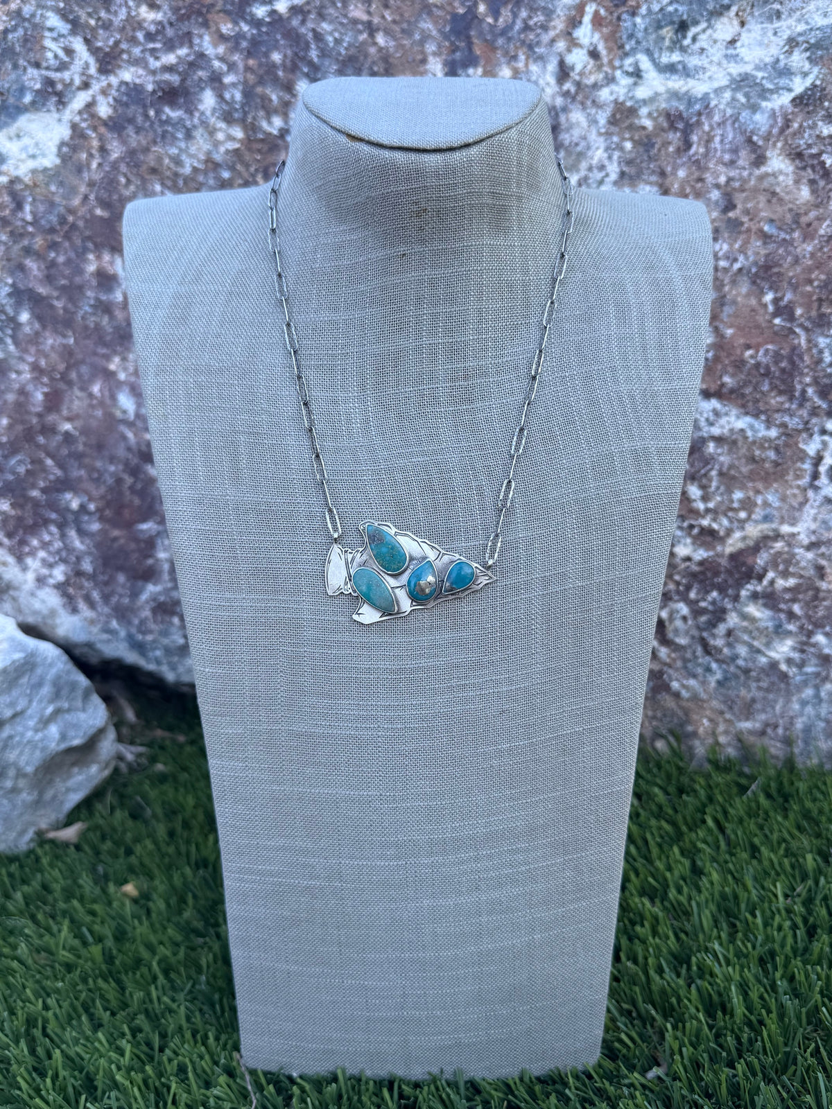 Handmade Sterling Silver & Turquoise Arrowhead 19.75" Necklace by Roaming Buffalo