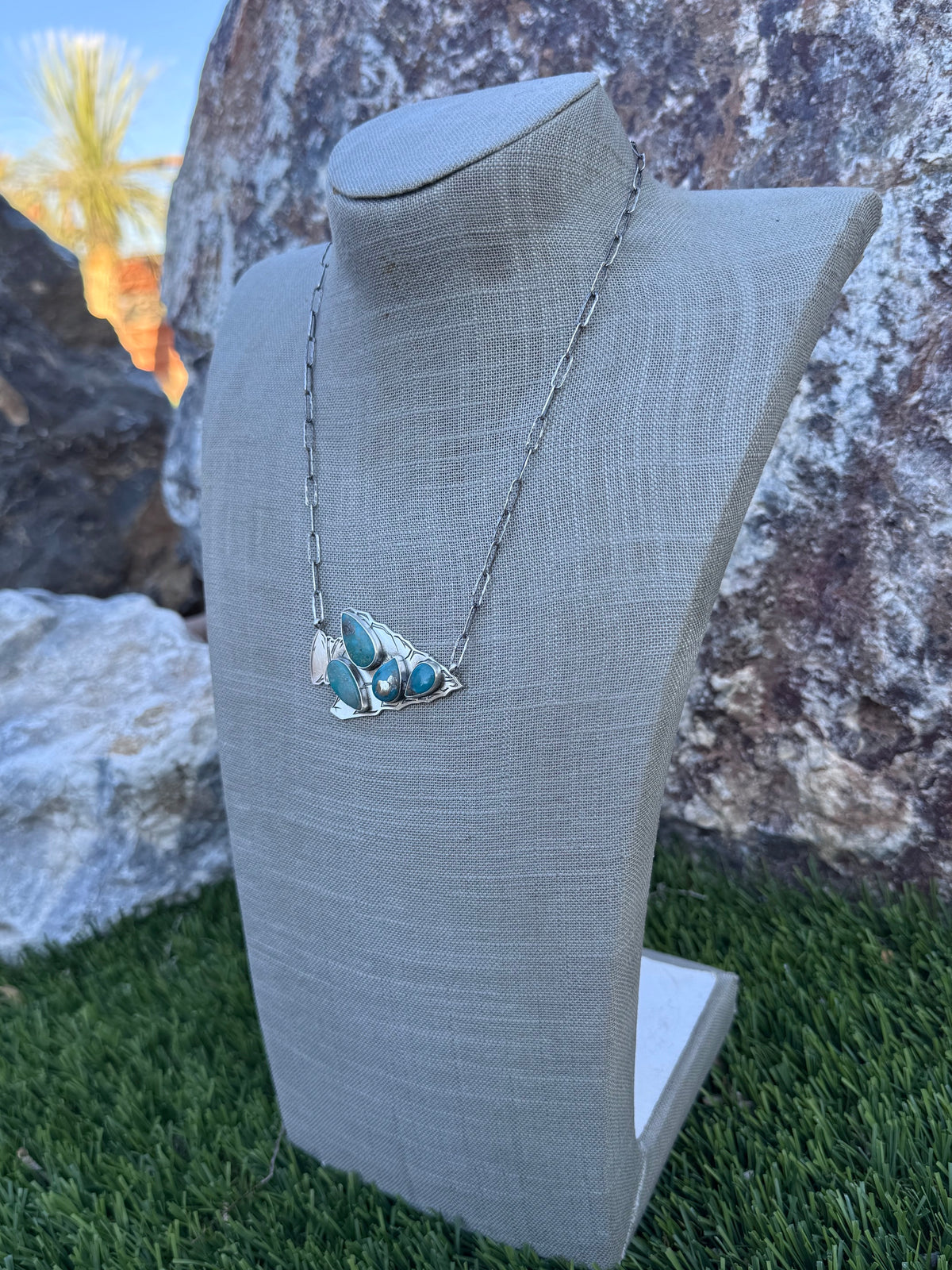 Handmade Sterling Silver & Turquoise Arrowhead 19.75" Necklace by Roaming Buffalo