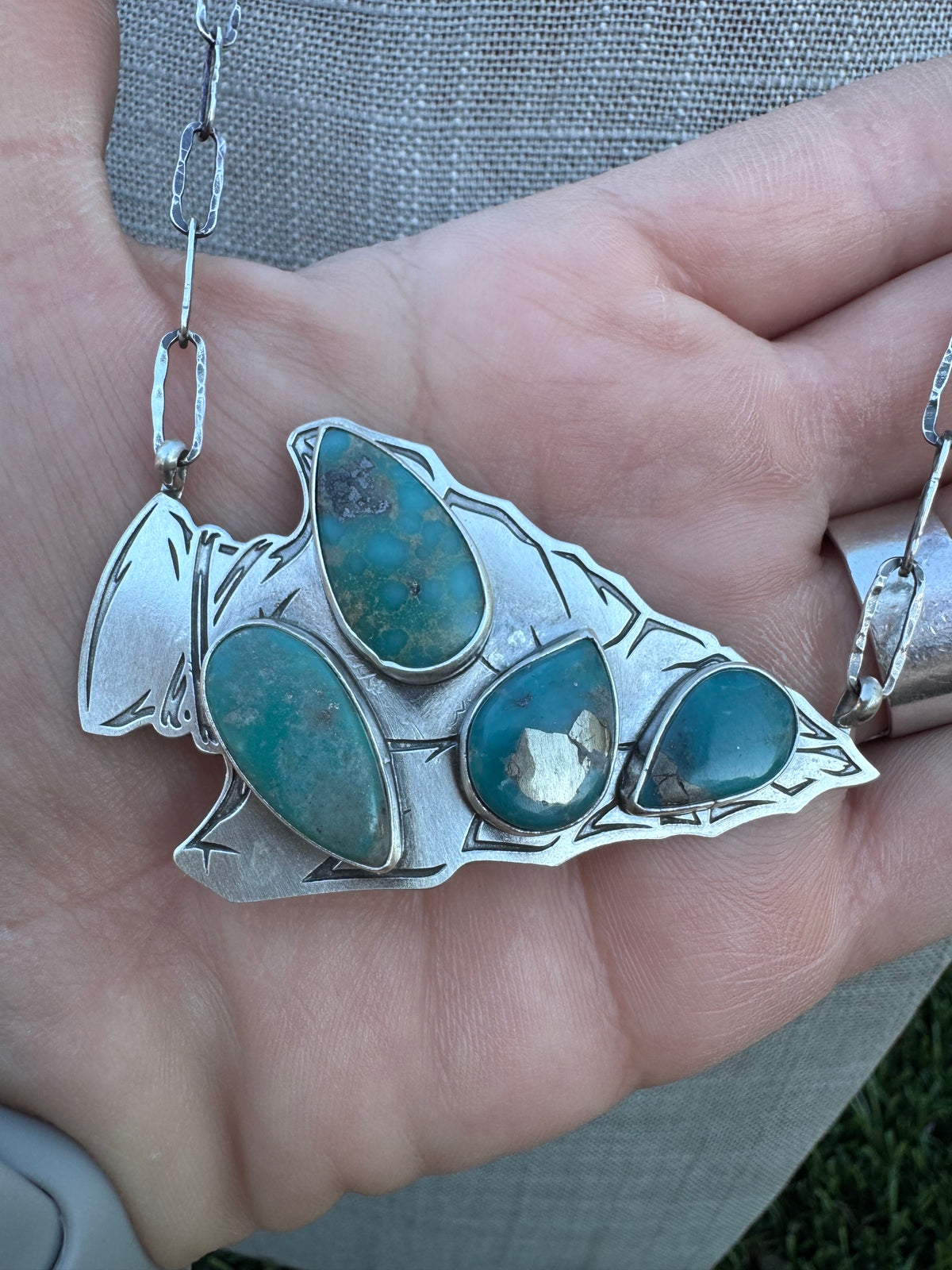 Handmade Sterling Silver & Turquoise Arrowhead 19.75" Necklace by Roaming Buffalo