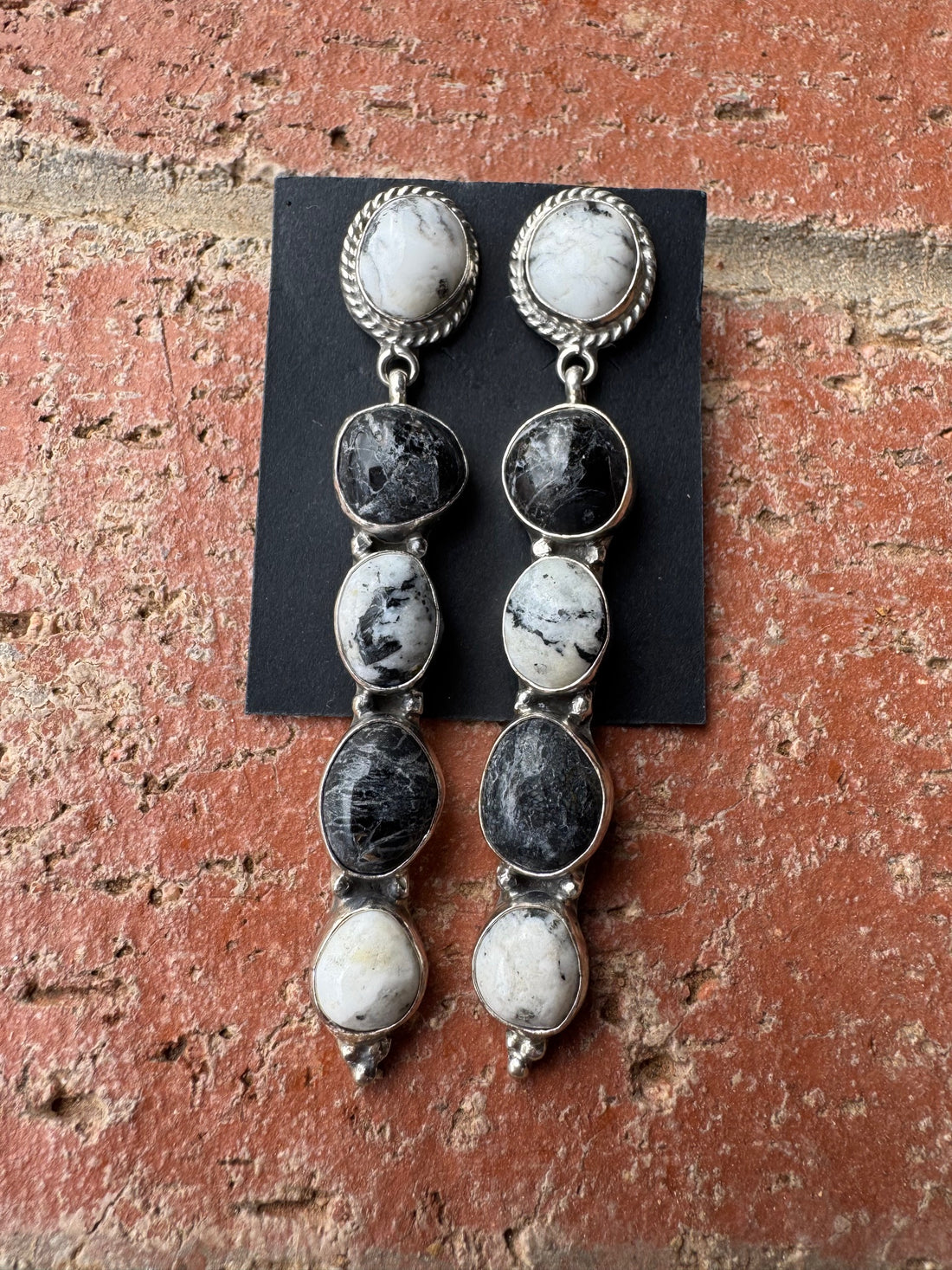 Handcrafted White Buffalo and Sterling Silver Dangle Earrings