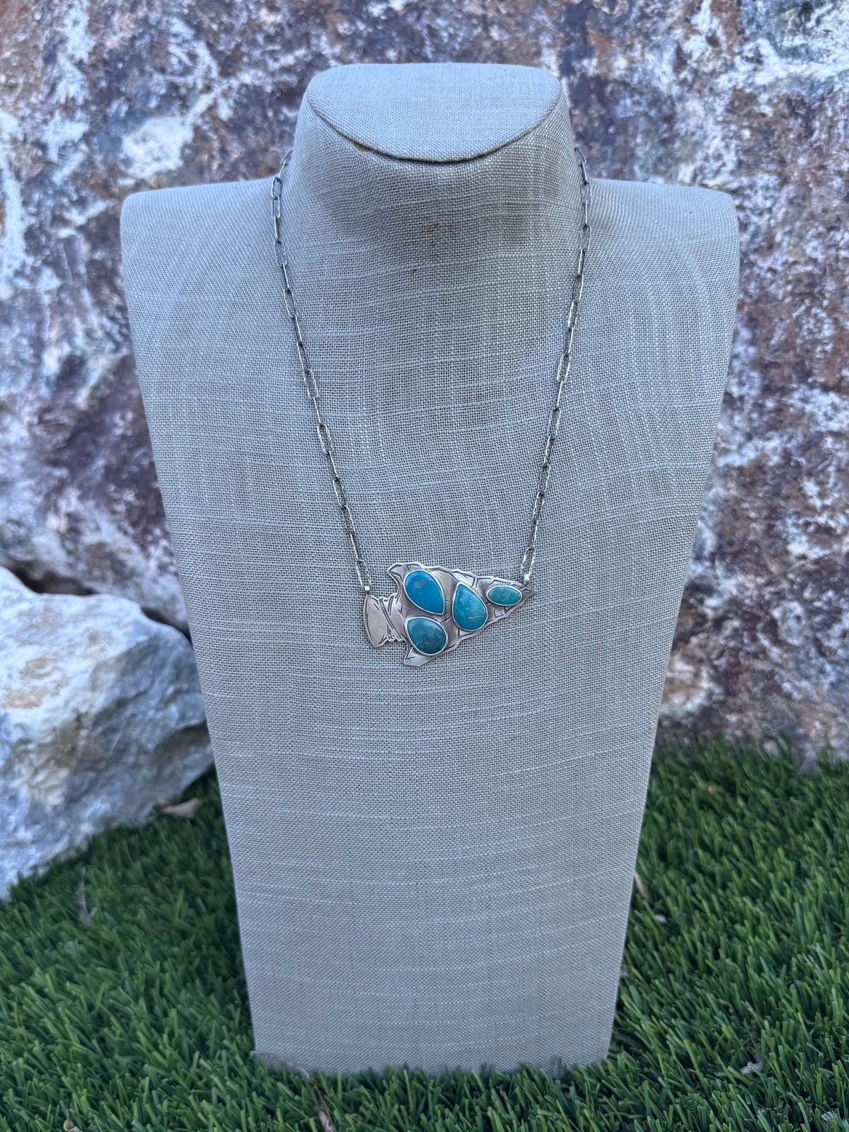 Handmade Sterling Silver & Turquoise Arrowhead 20" Necklace by Roaming Buffalo